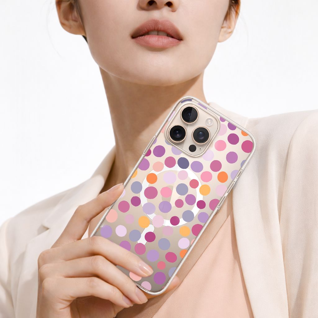 MagSafe iPhone 16 Pro Max Purple Polka Dots Clear Case