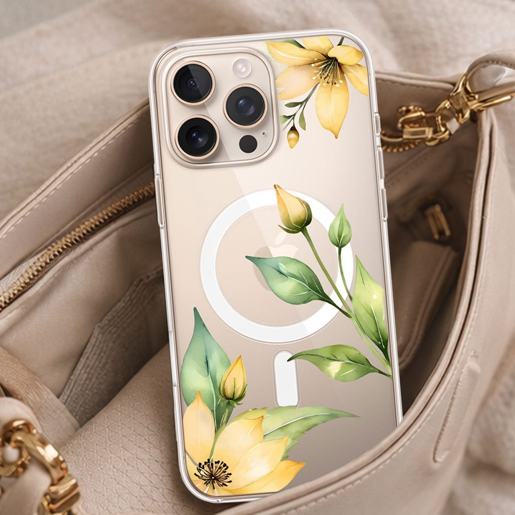 MagSafe iPhone 16 Pro Max Yellow Wildflower Clear Case