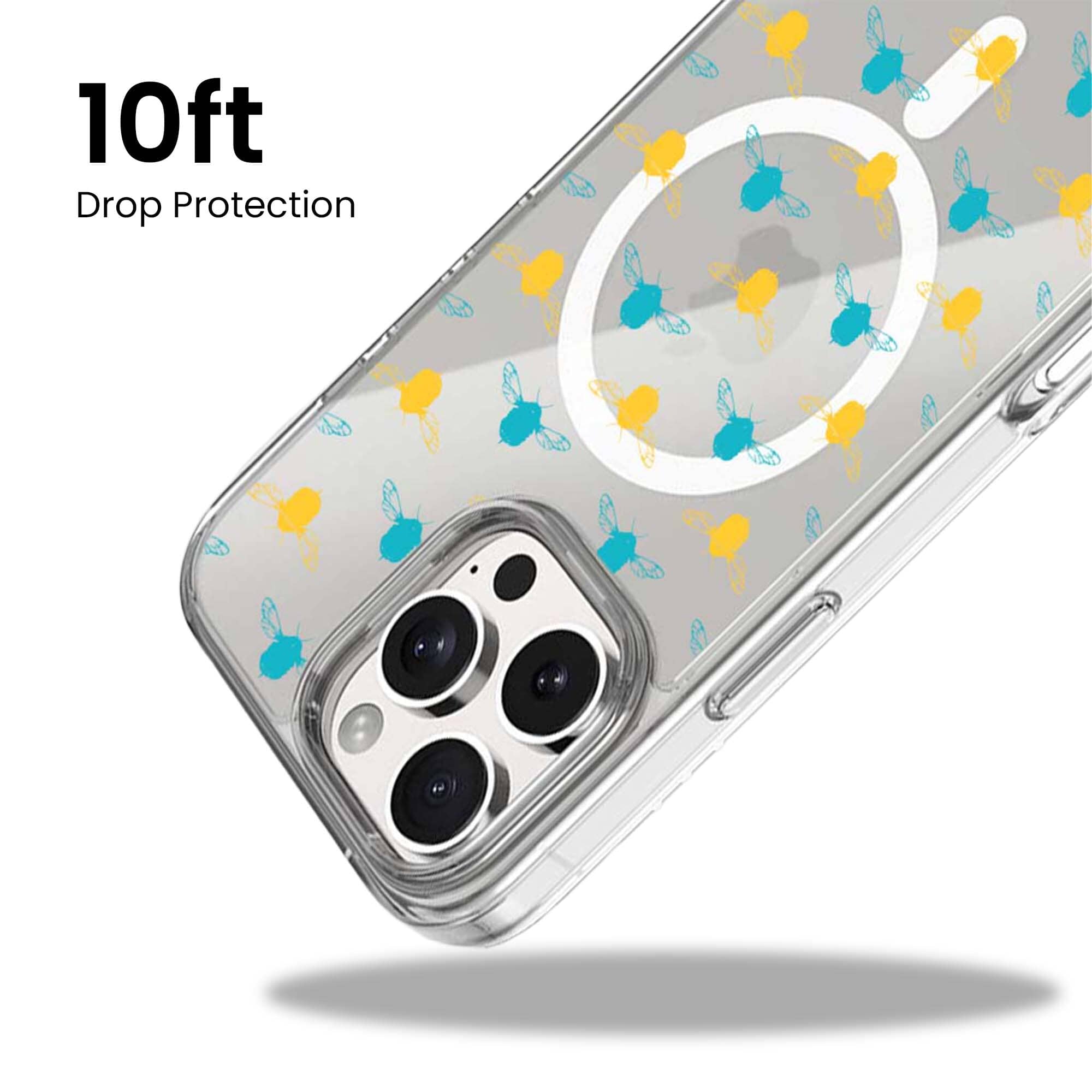 iPhone 15 Pro Max Clear Case - Blue and Yellow Bumble Design