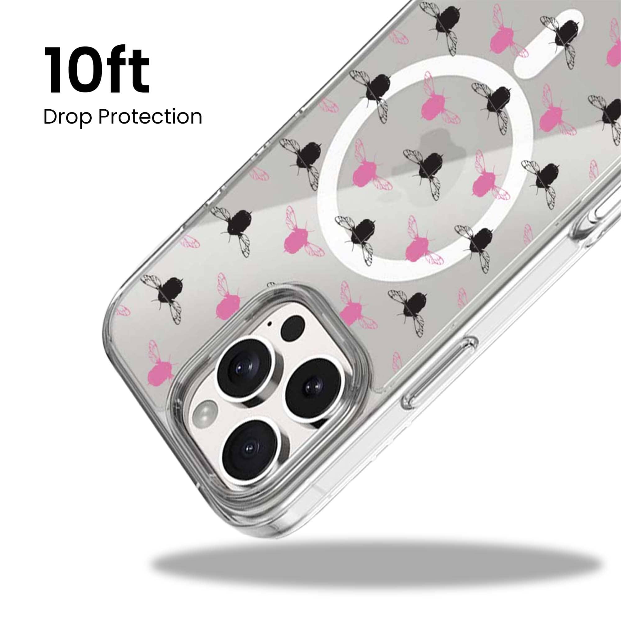 iPhone 15 Pro Max Clear Case - Black and Pink Bumble Design