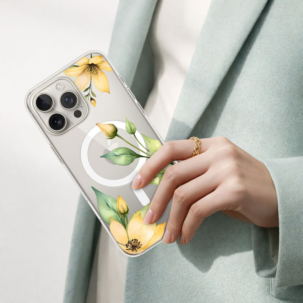 MagSafe iPhone 16 Pro Max Yellow Wildflower Clear Case