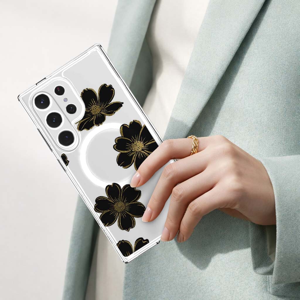 Samsung Galaxy S26 Ultra Black Flower Clear Case