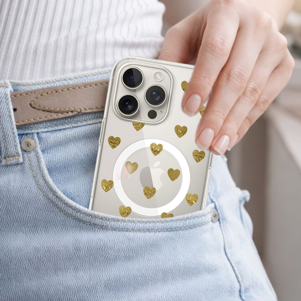 MagSafe iPhone 16 Pro Gold Plum Heart Clear Case