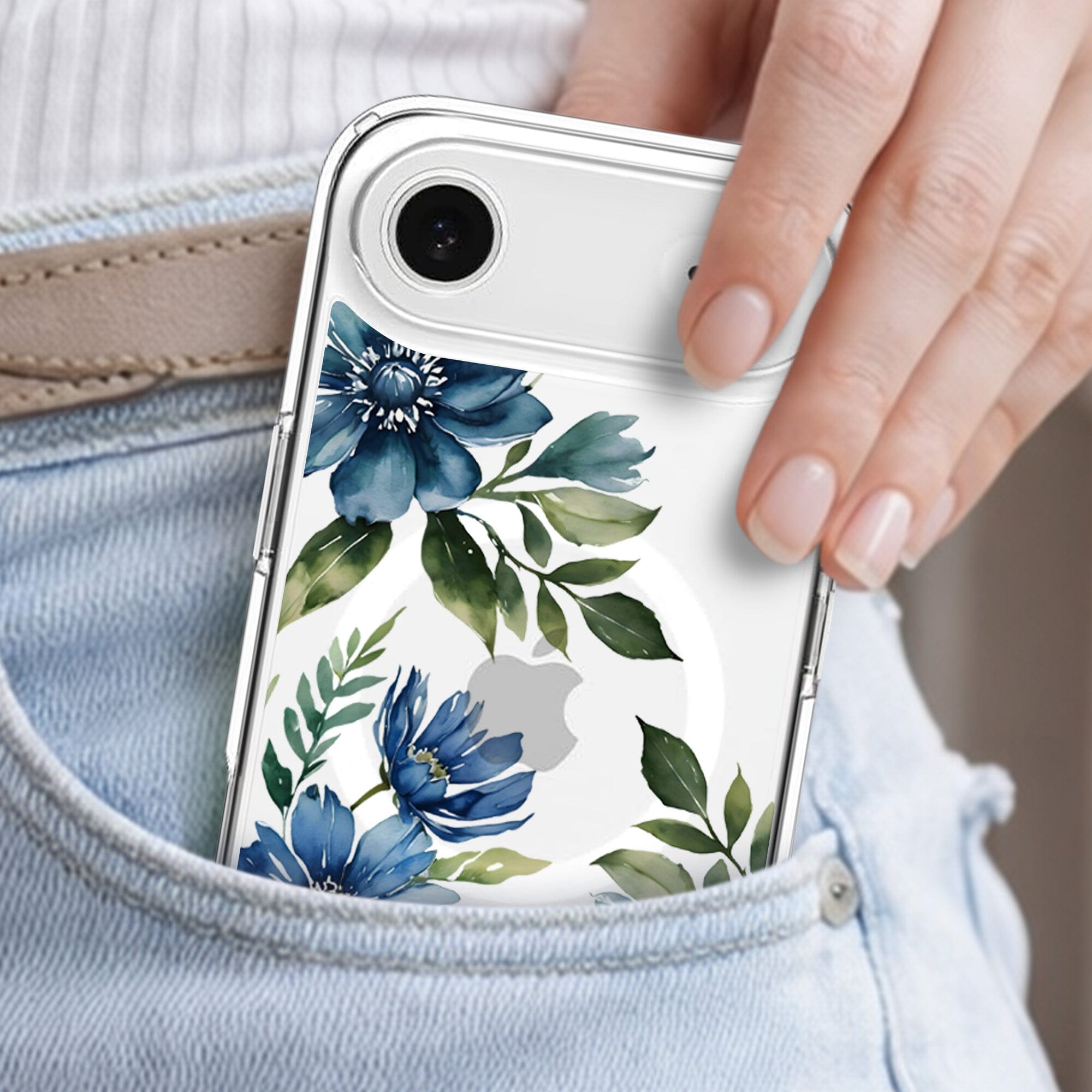iPhone Air Blue Floral Clear Case With MagSafe