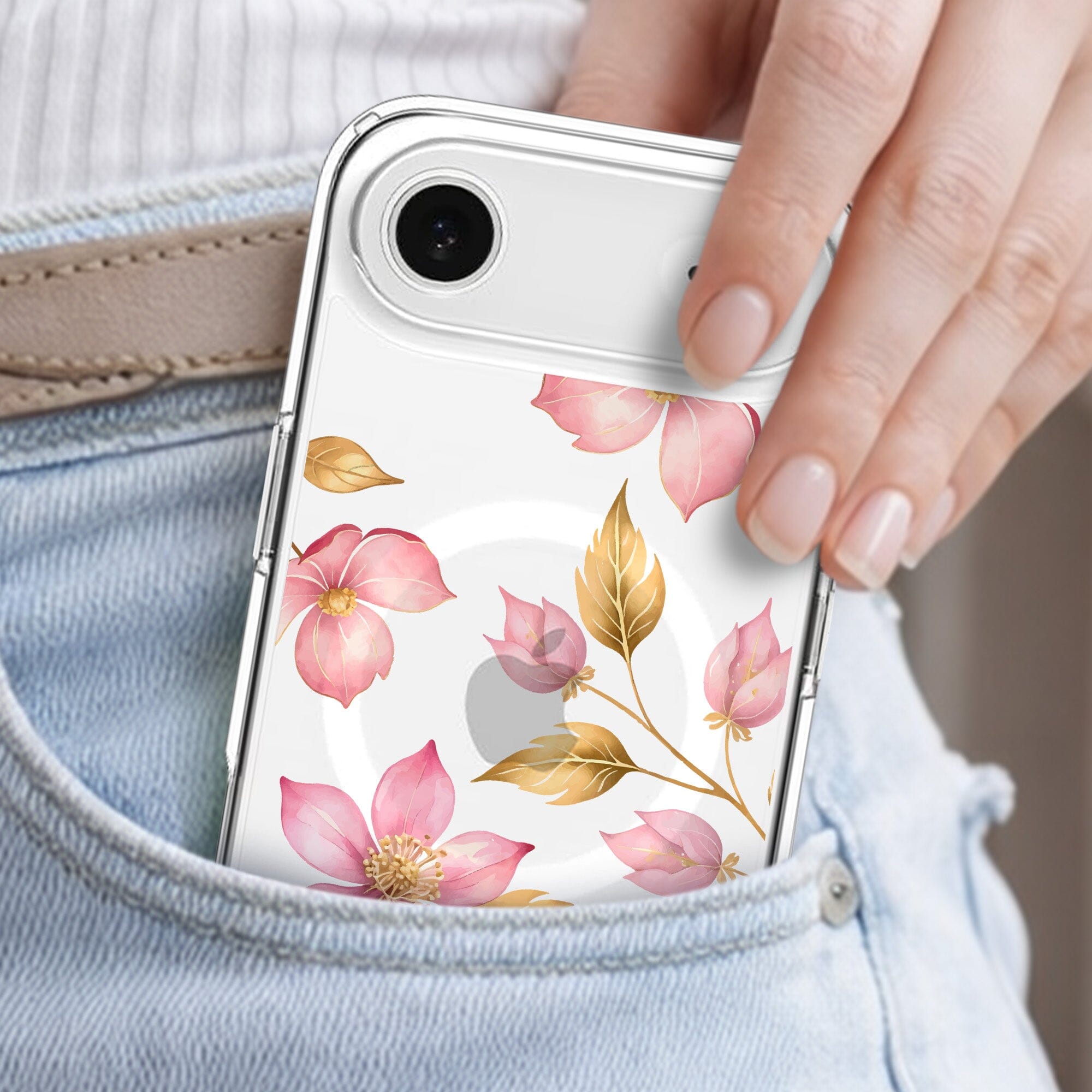 iPhone Air Pink Wildflower Clear Case With MagSafe
