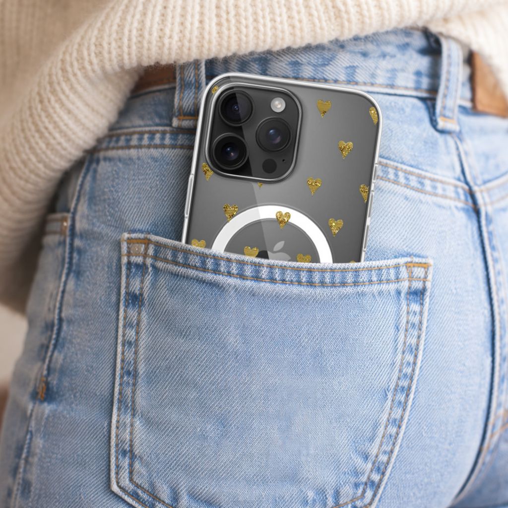 MagSafe iPhone 16 Pro Gold Hearts Clear Case