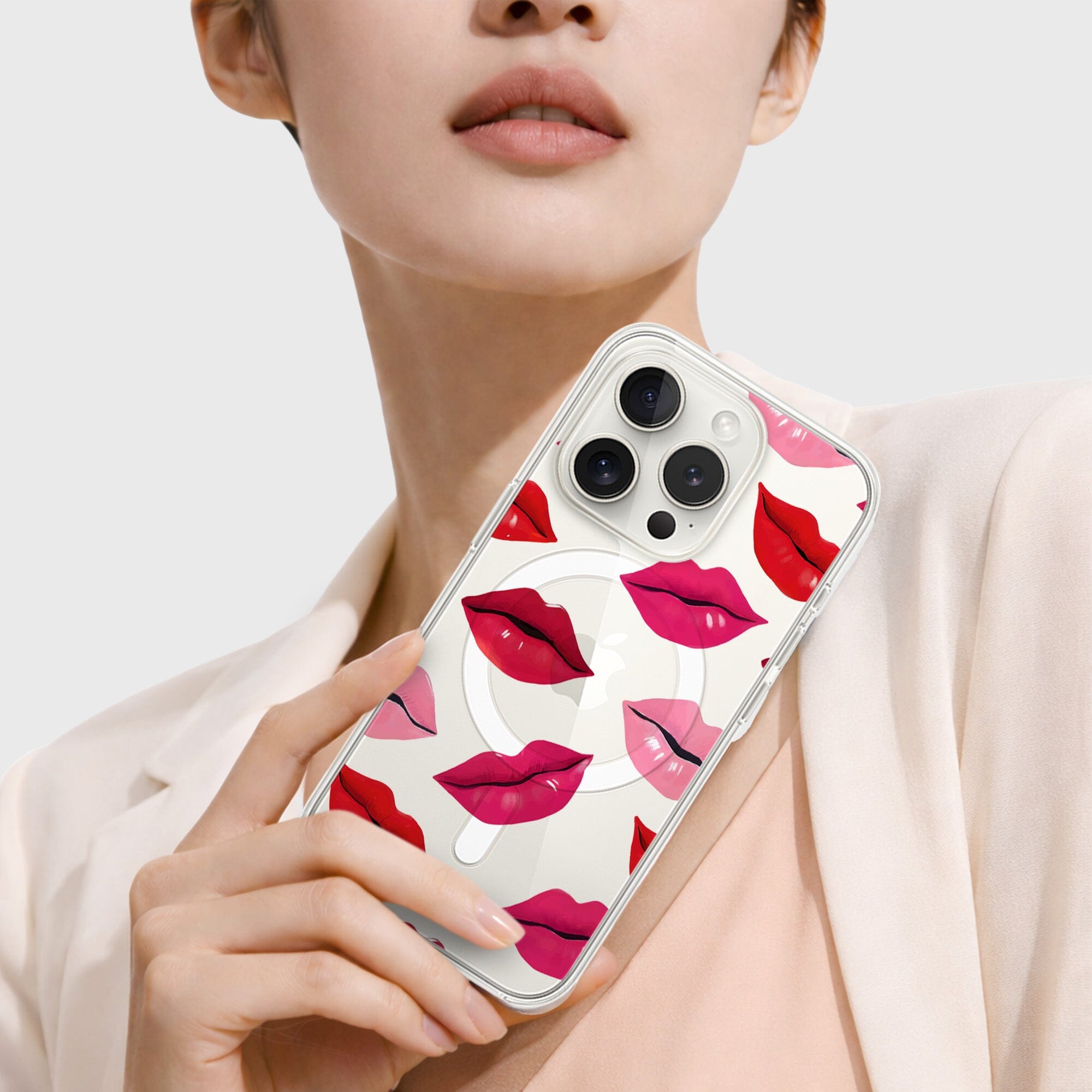 MagSafe iPhone 15 Pro Max Lips Design Clear Case