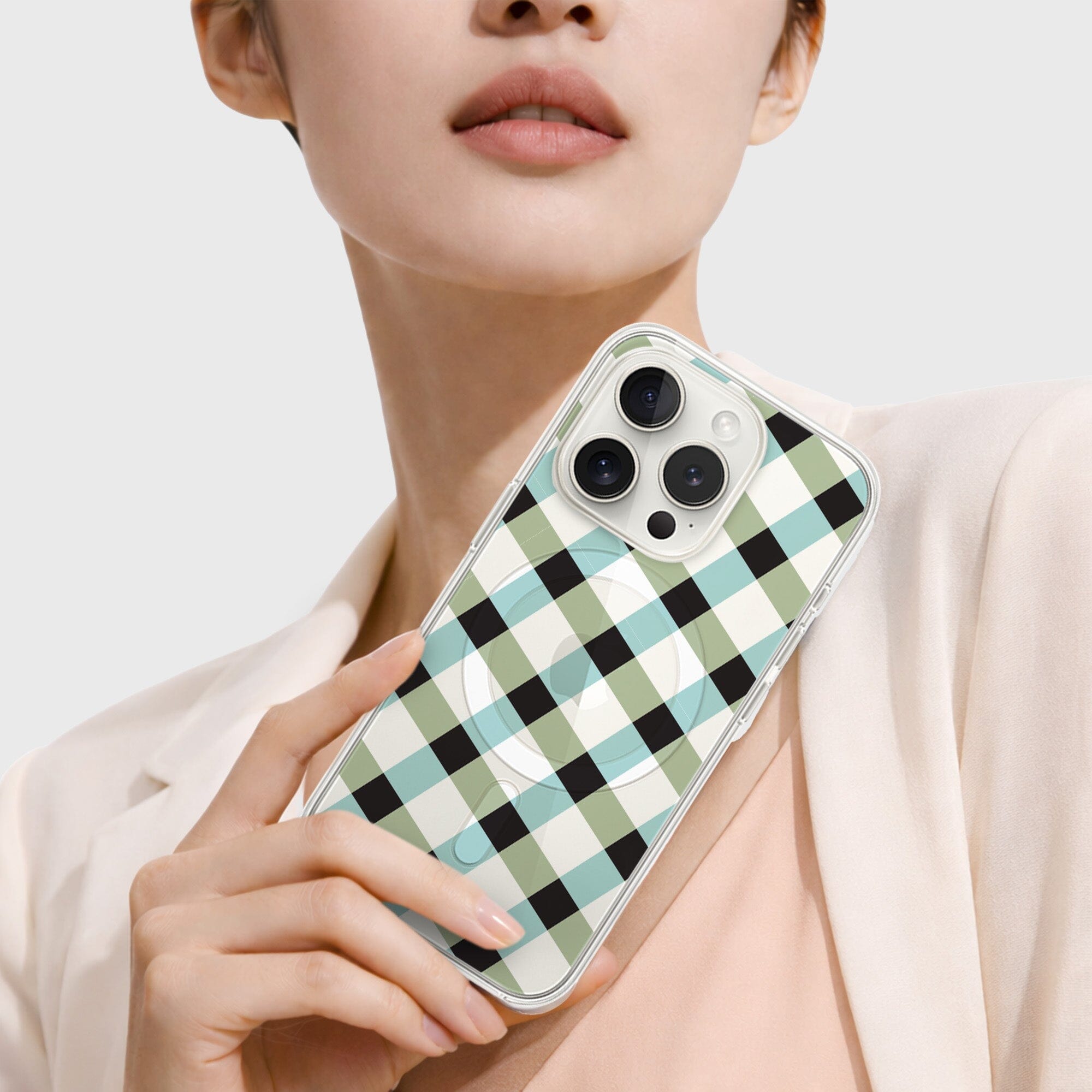 iPhone 15 Pro Max Clear Case - Dark Lattice Design