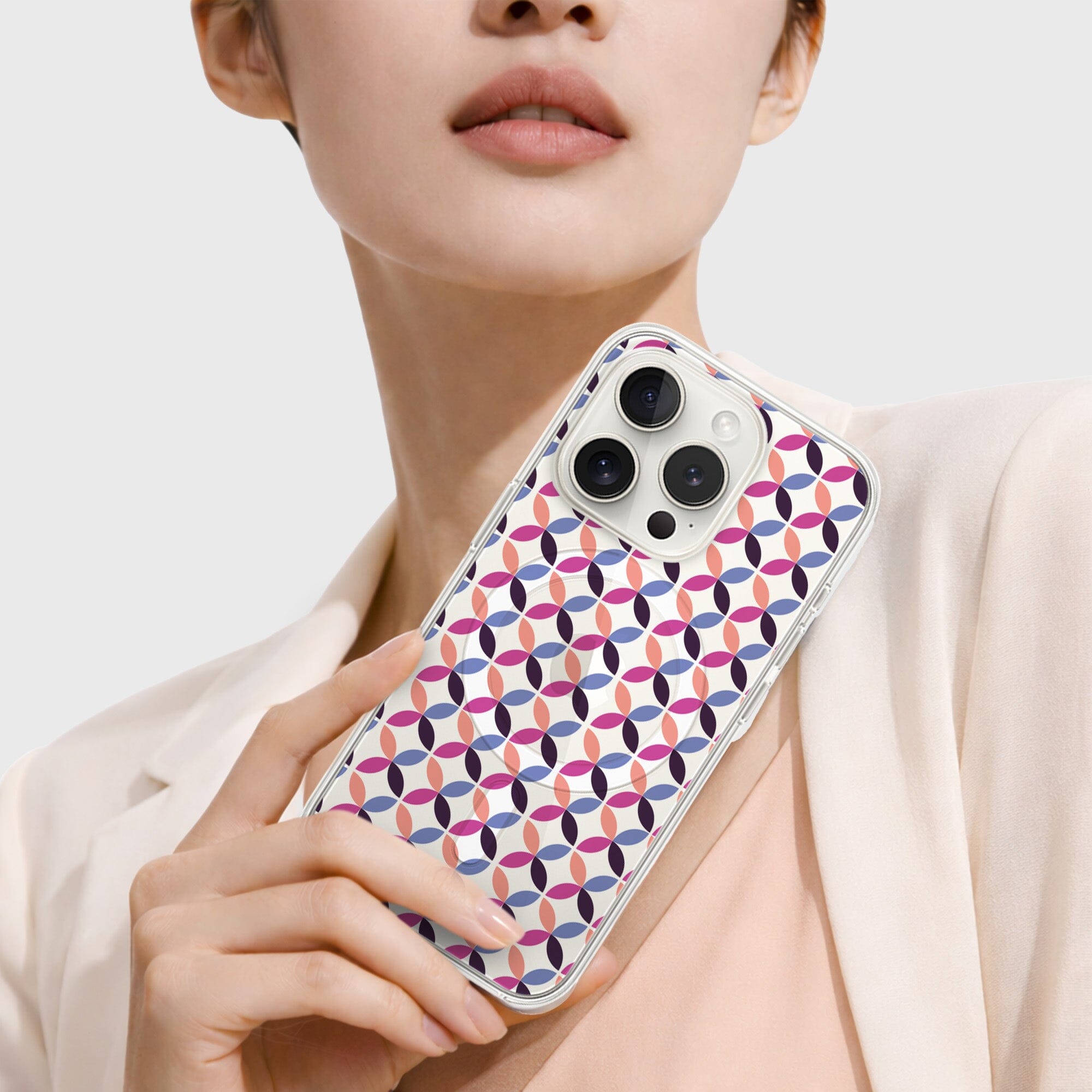 iPhone 15 Pro Max Clear Case - Pink Celestial Petal Design