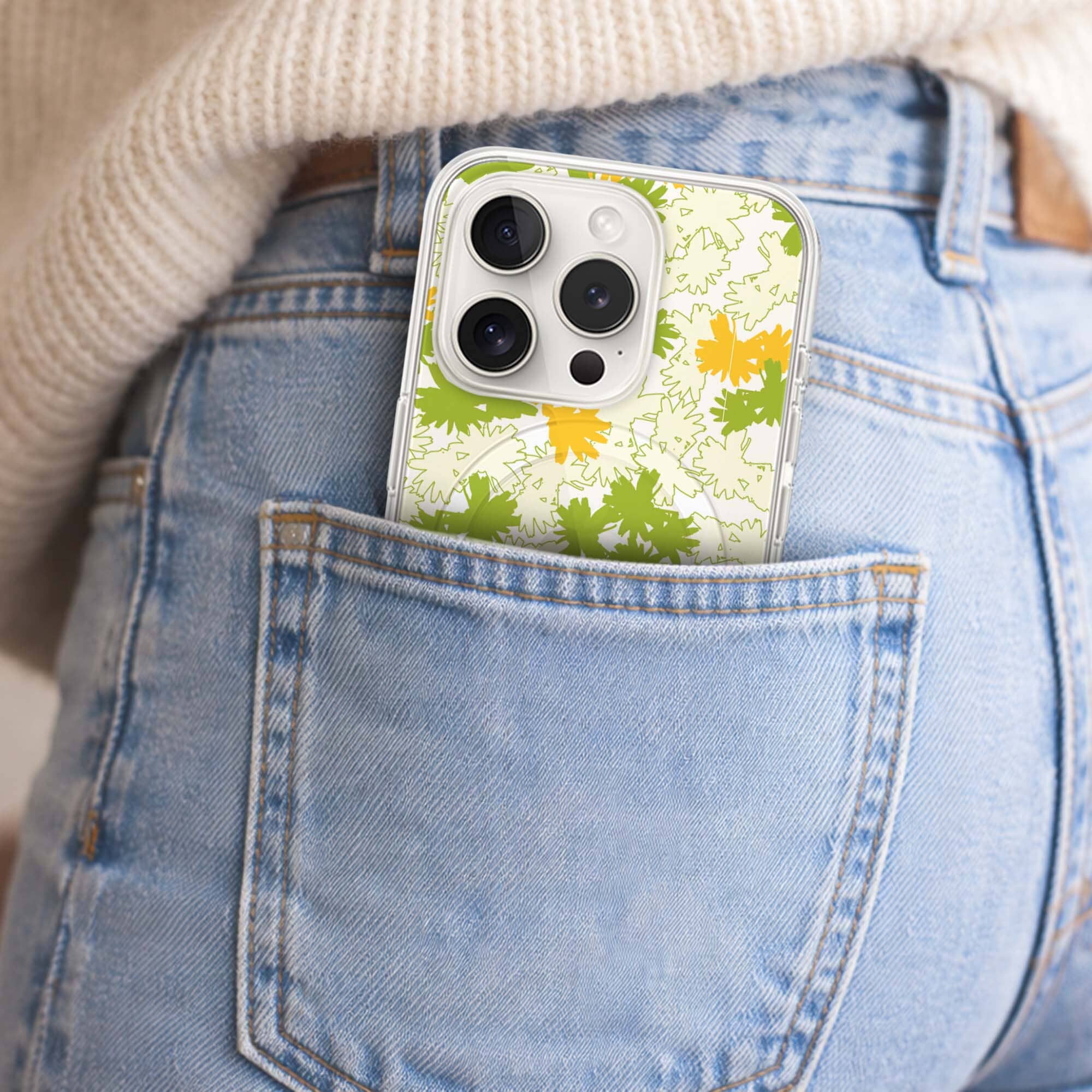 iPhone 15 Pro Max Clear Case - Yellow Dandelion Design