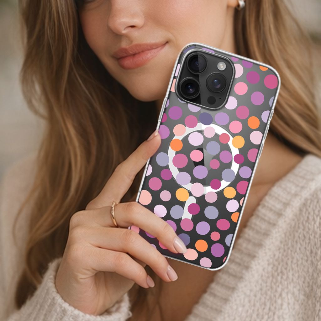 MagSafe iPhone 16 Pro Max Purple Polka Dots Clear Case
