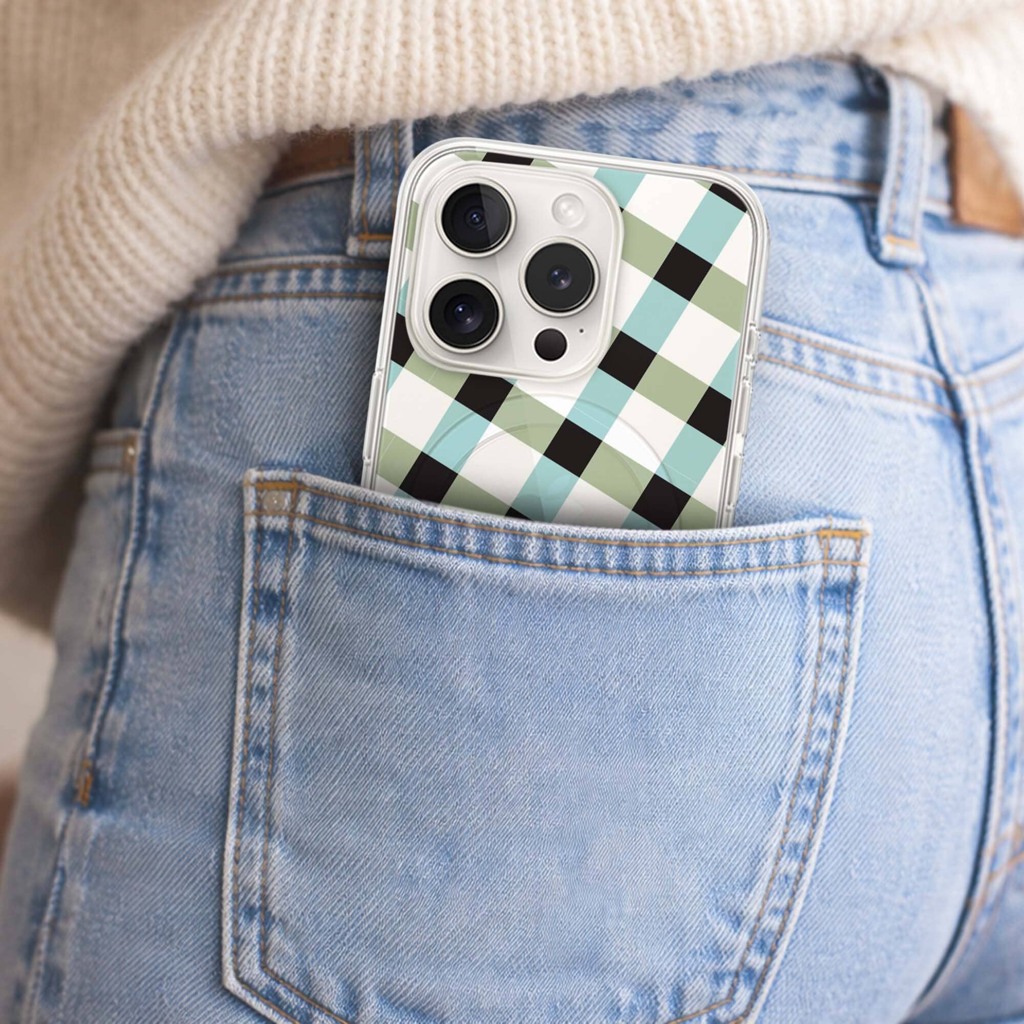 iPhone 15 Pro Max Clear Case - Dark Lattice Design