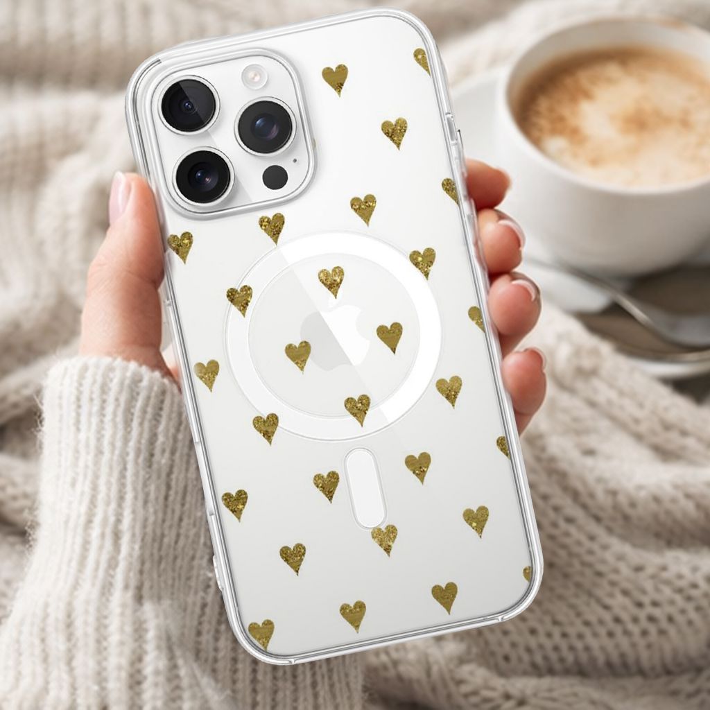 MagSafe iPhone 16 Pro Max Gold Hearts Clear Case