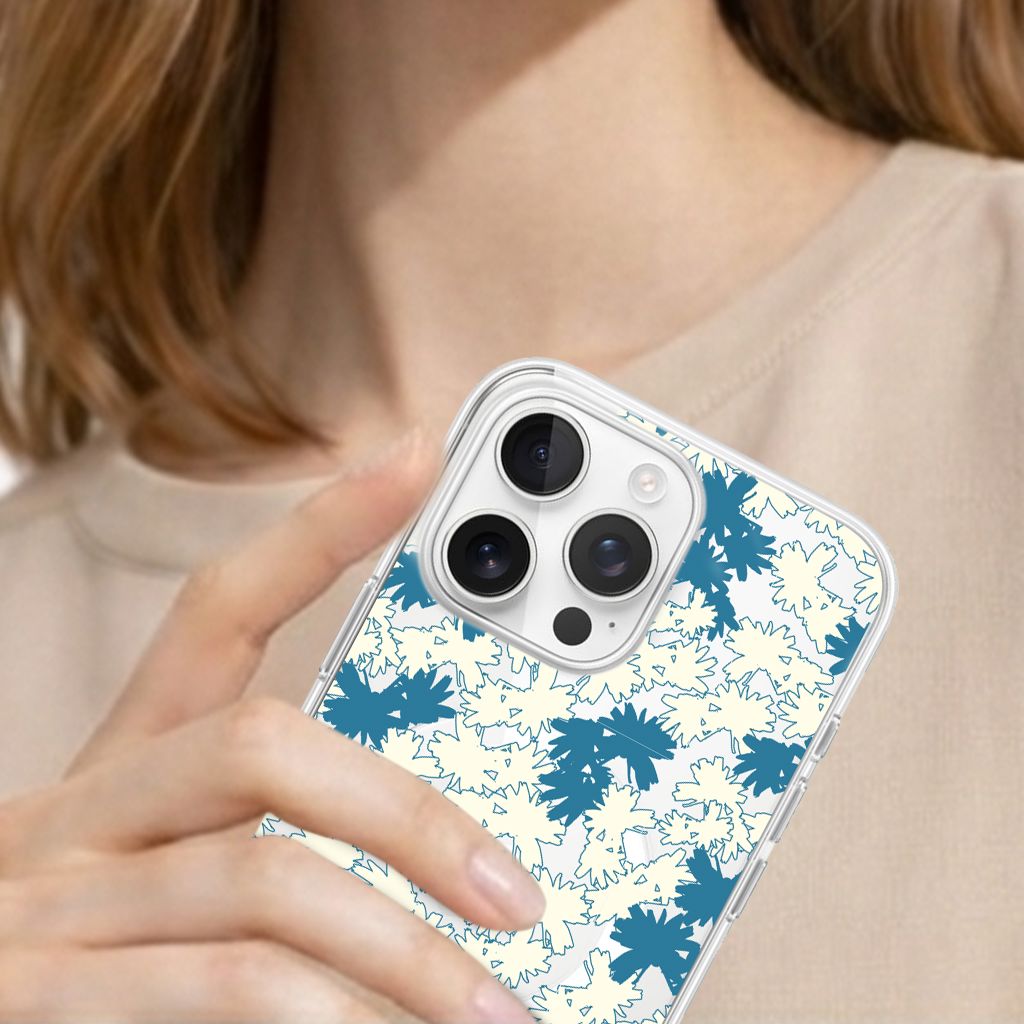 iPhone 16 Pro Max Clear Case - Blue Dandelion Design
