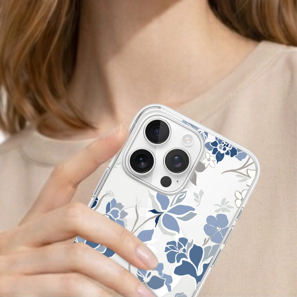 MagSafe iPhone 16 Pro Max Blue Pattern Clear Case