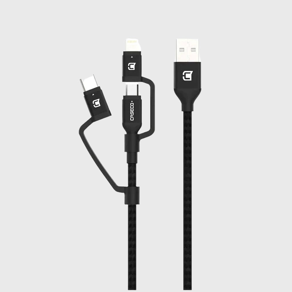 Braided 3 in 1 Cable - USB Type C, Micro USB and Lightning - 2 Meter Charge/Sync Cables Caseco