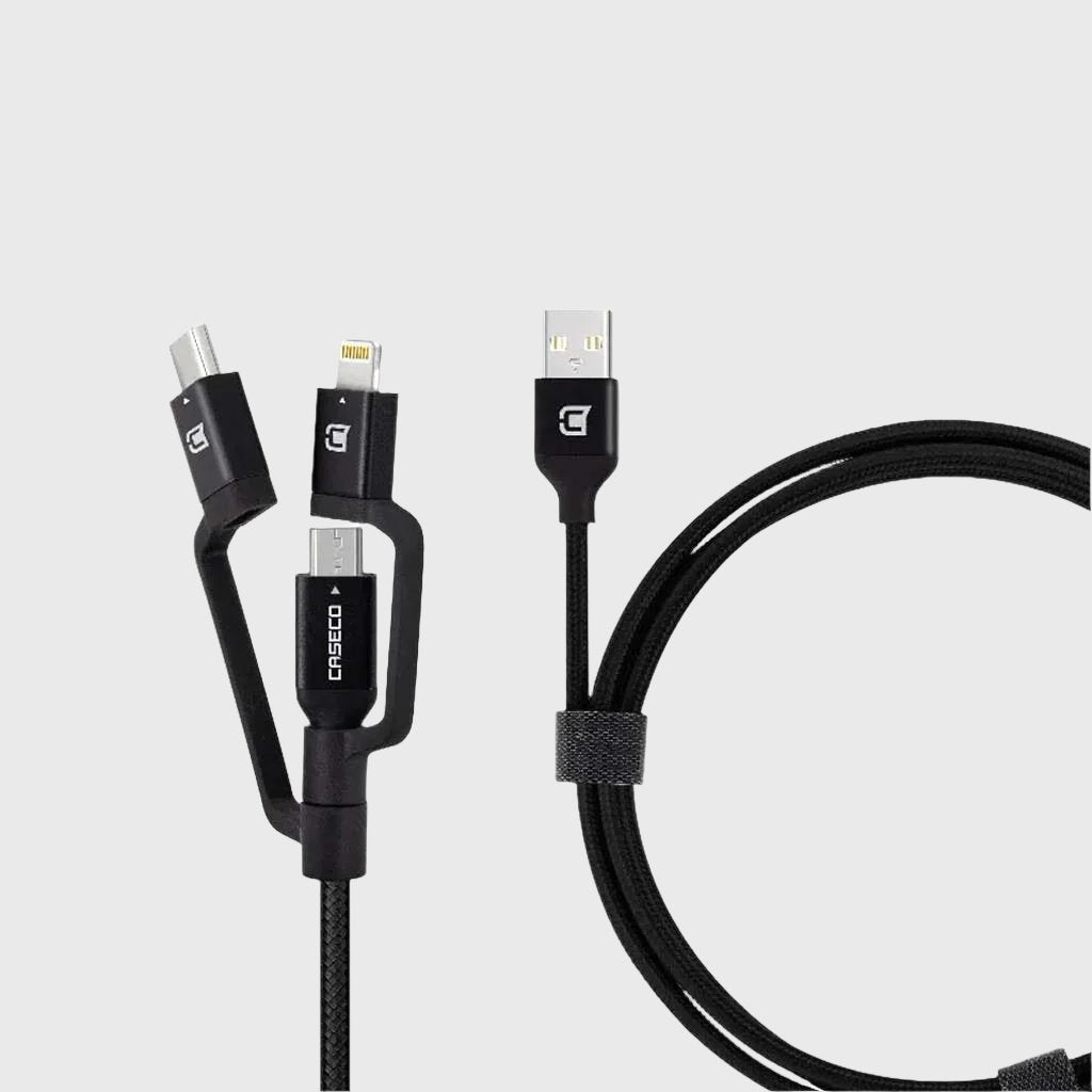 Braided 3 in 1 Cable - USB Type C, Micro USB and Lightning - 2 Meter Charge/Sync Cables Caseco