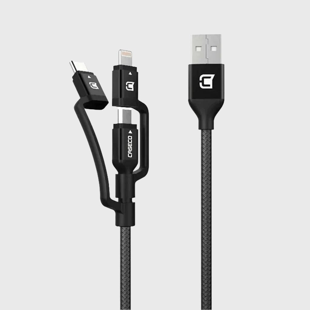Braided 3 in 1 Cable - USB Type C, Micro USB and Lightning - 2 Meter Charge/Sync Cables Caseco