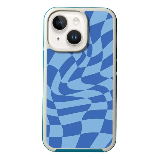 MagSafe iPhone 13 Blue Swirl Checkerboard Print Case