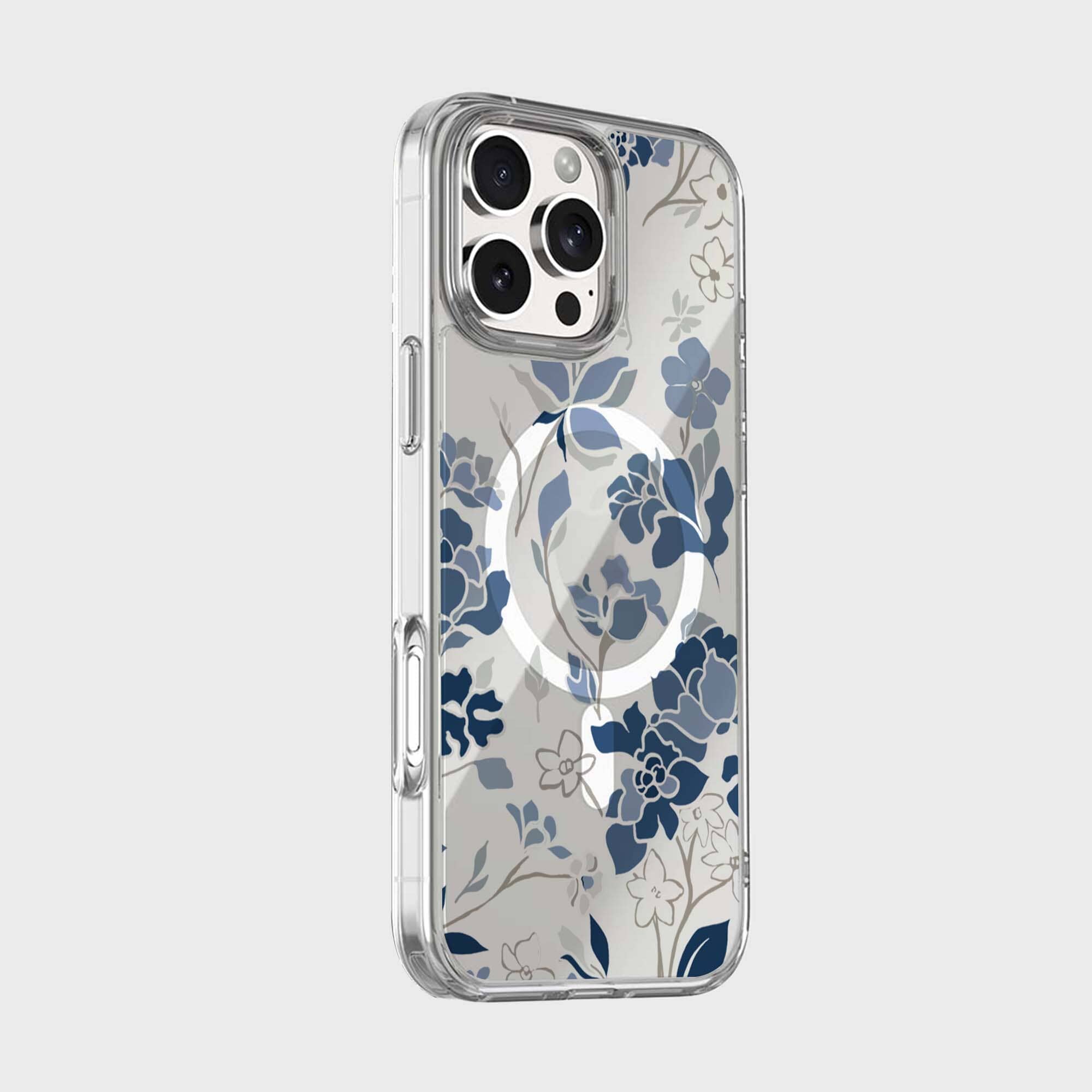 MagSafe iPhone 16 Pro Max Blue Pattern Clear Case