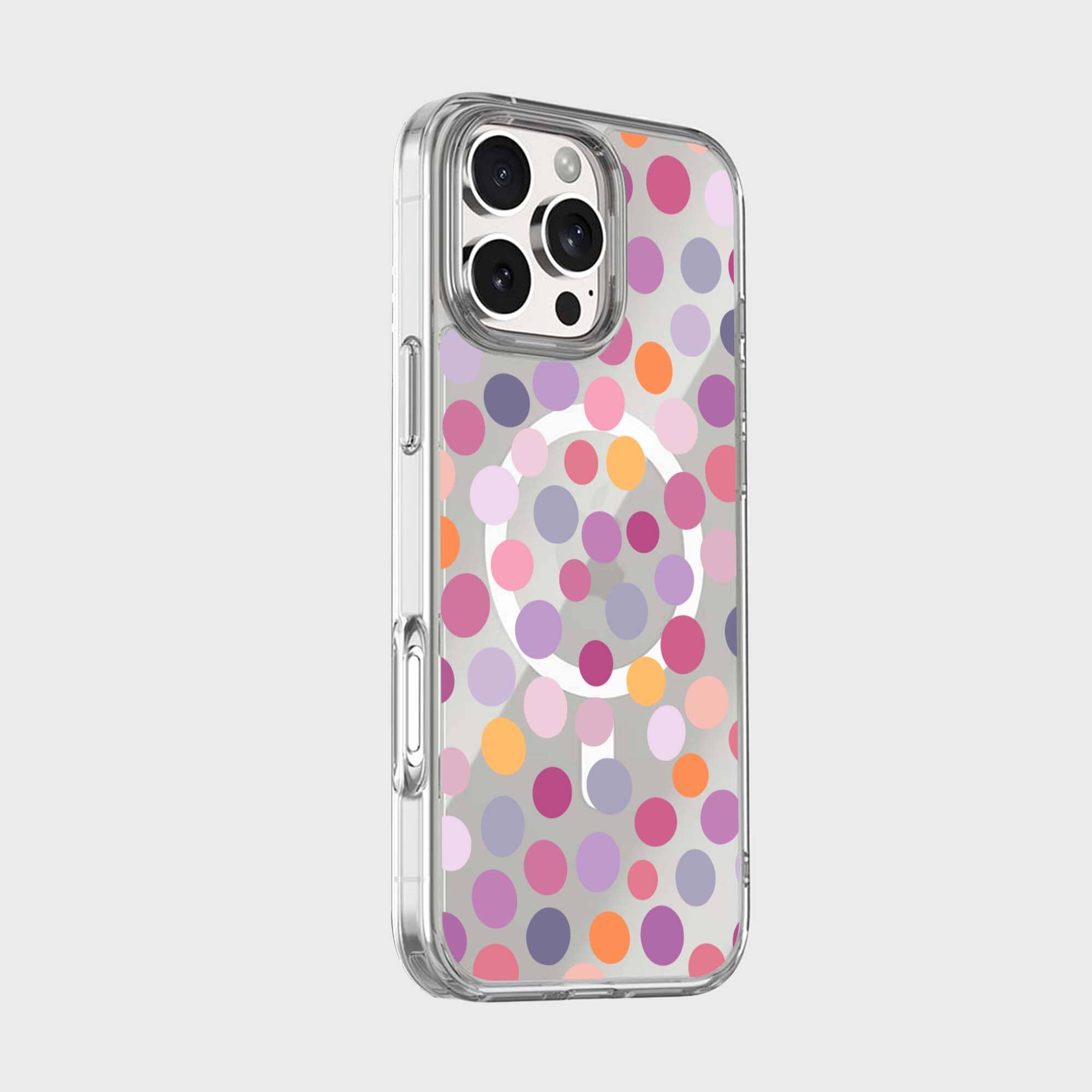 MagSafe iPhone 16 Pro Purple Polka Dots Clear Case