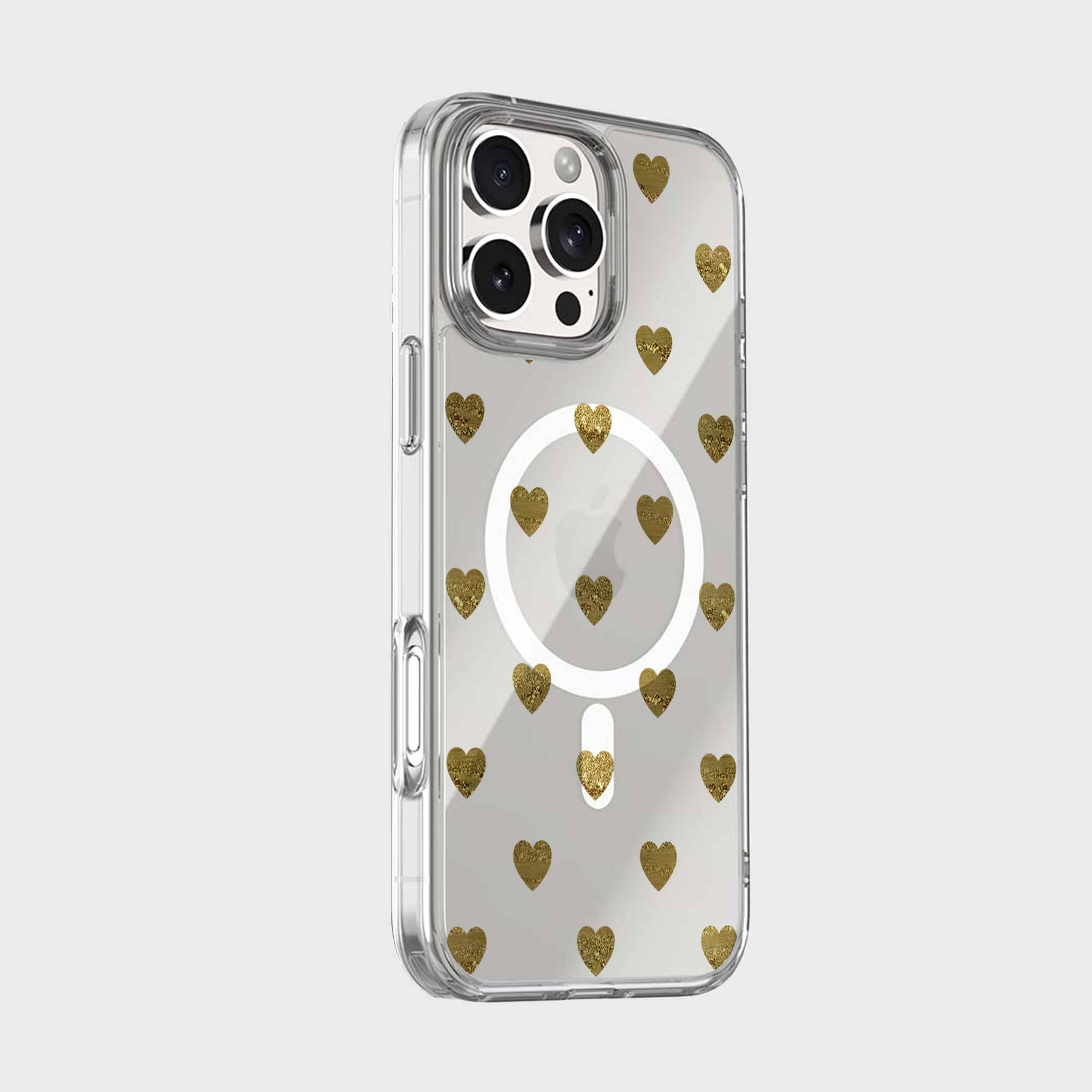 MagSafe iPhone 16 Pro Max Gold Plum Heart Clear Case