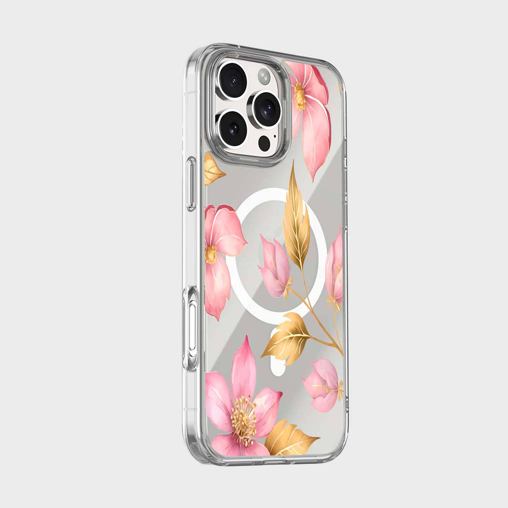 MagSafe iPhone 16 Pro Pink Wildflower Clear Case