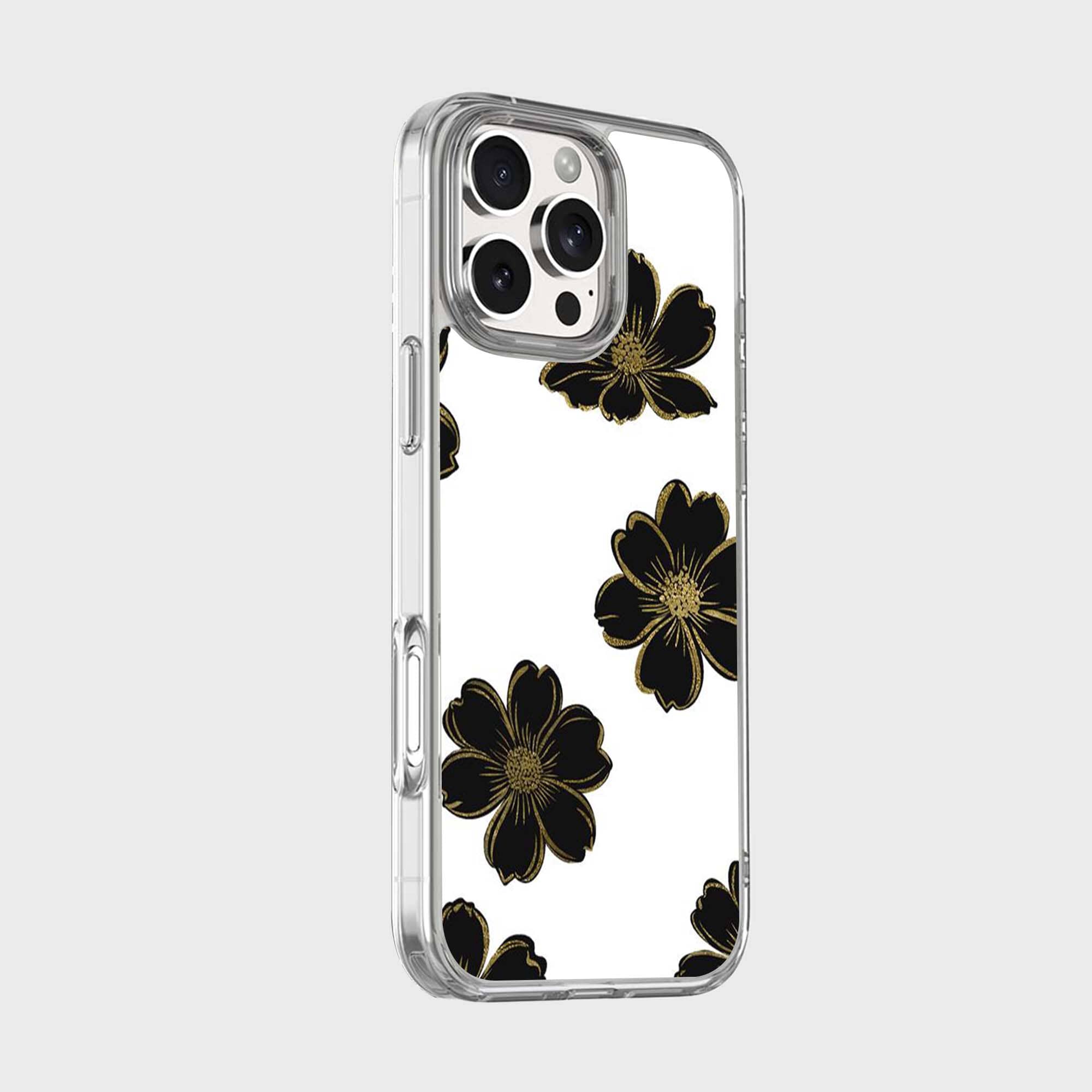 MagSafe iPhone 16 Pro Black Flower Clear Case