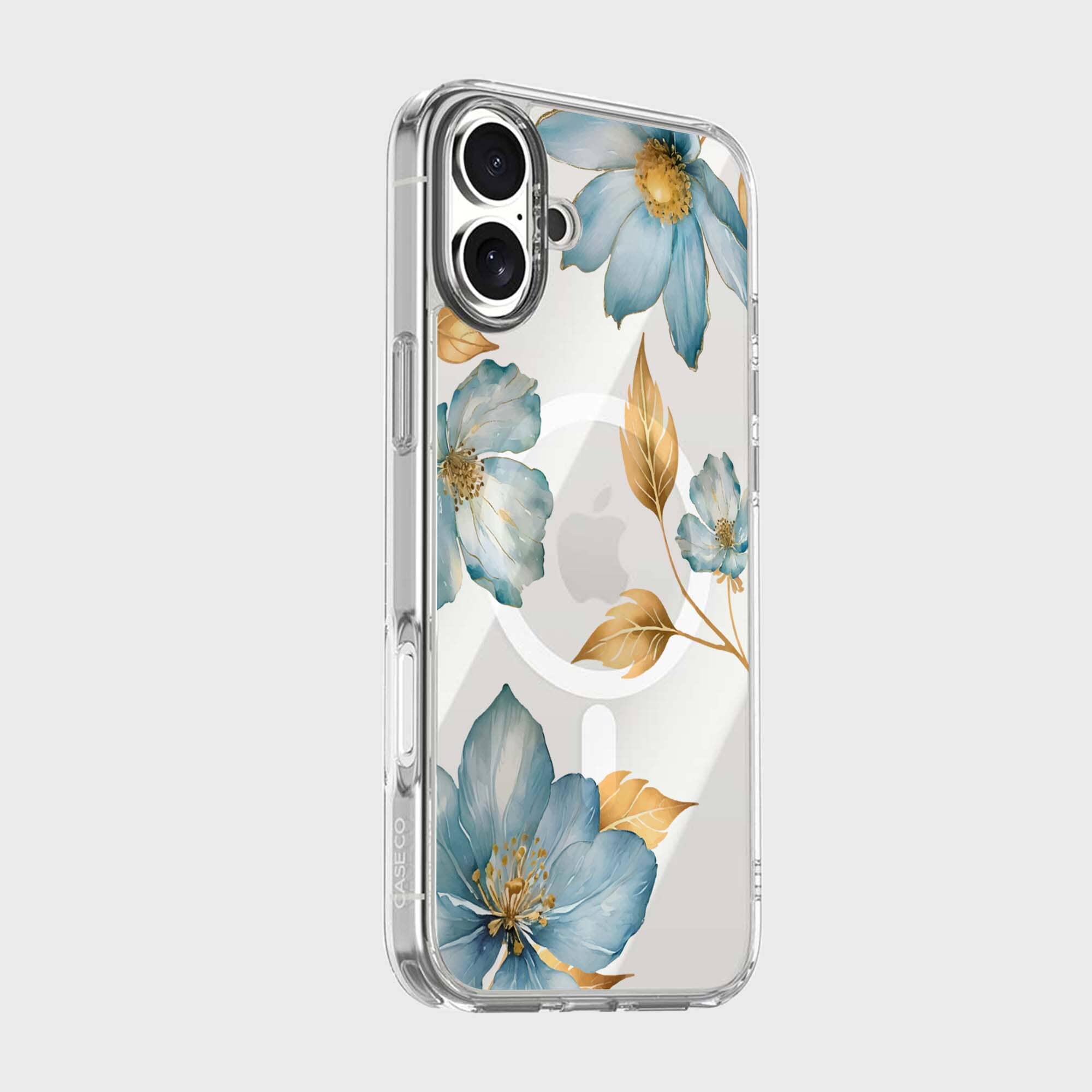 MagSafe iPhone 16 Blue Wildflower Clear Case