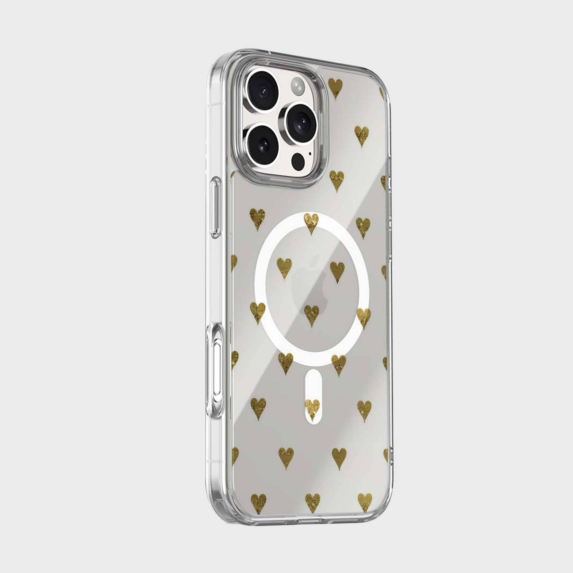 MagSafe iPhone 16 Pro Gold Hearts Clear Case