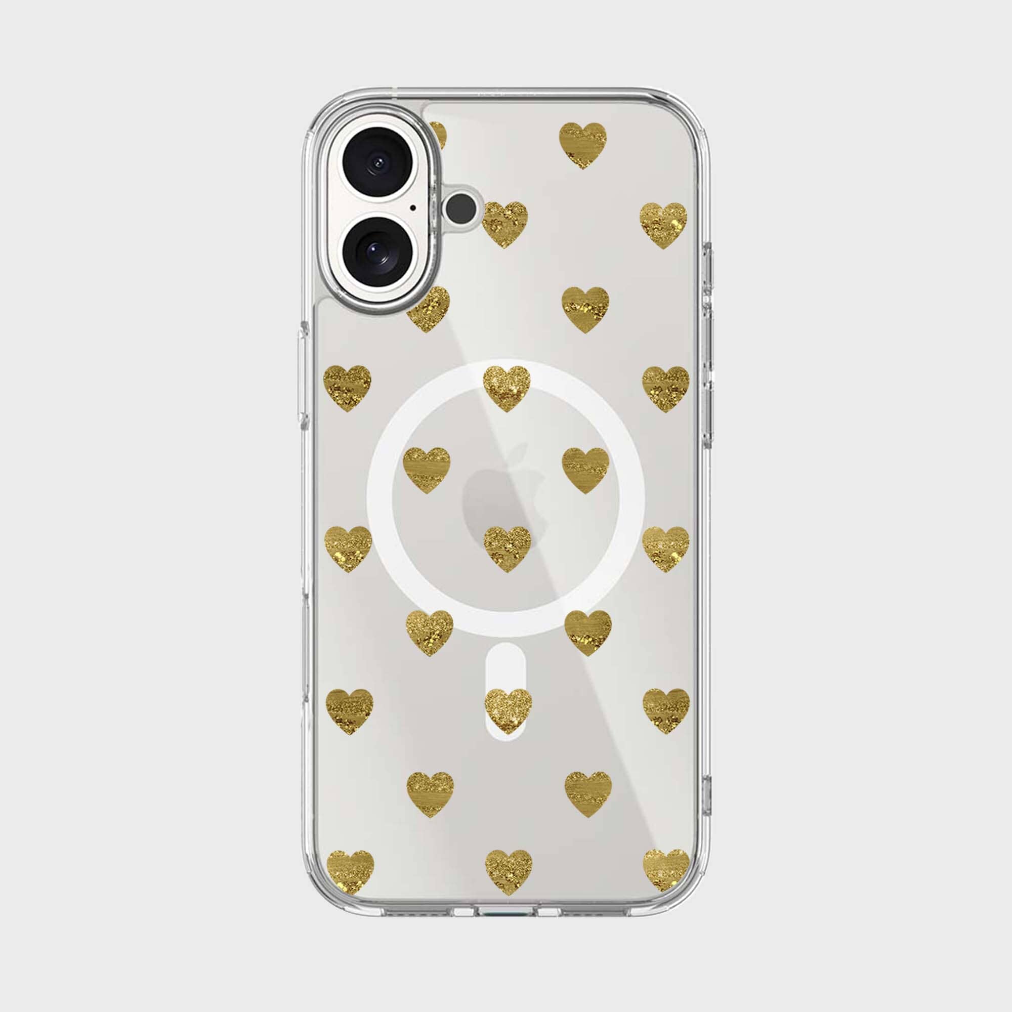 MagSafe iPhone 16 Gold Plum Heart Clear Case