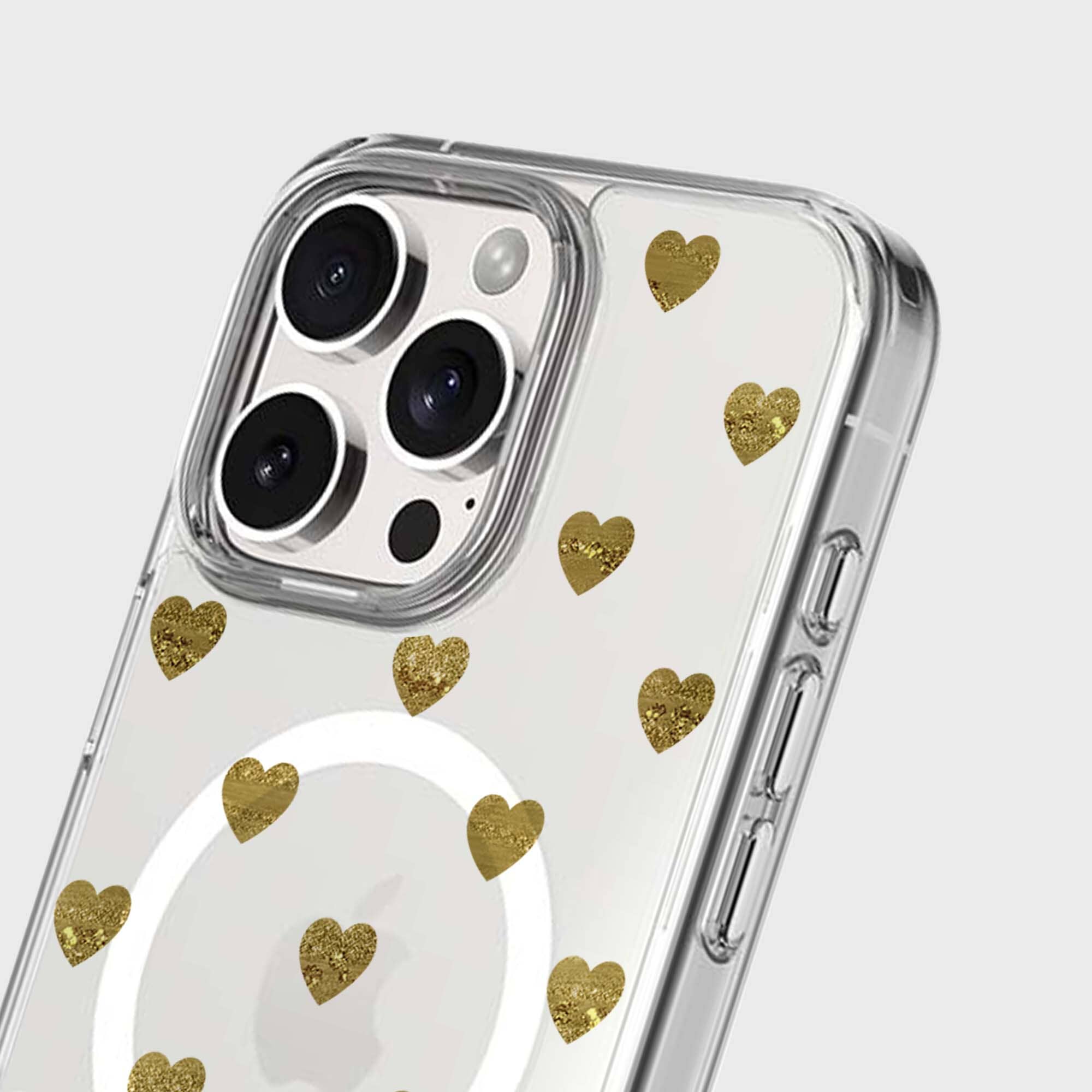 MagSafe iPhone 16 Pro Max Gold Plum Heart Clear Case