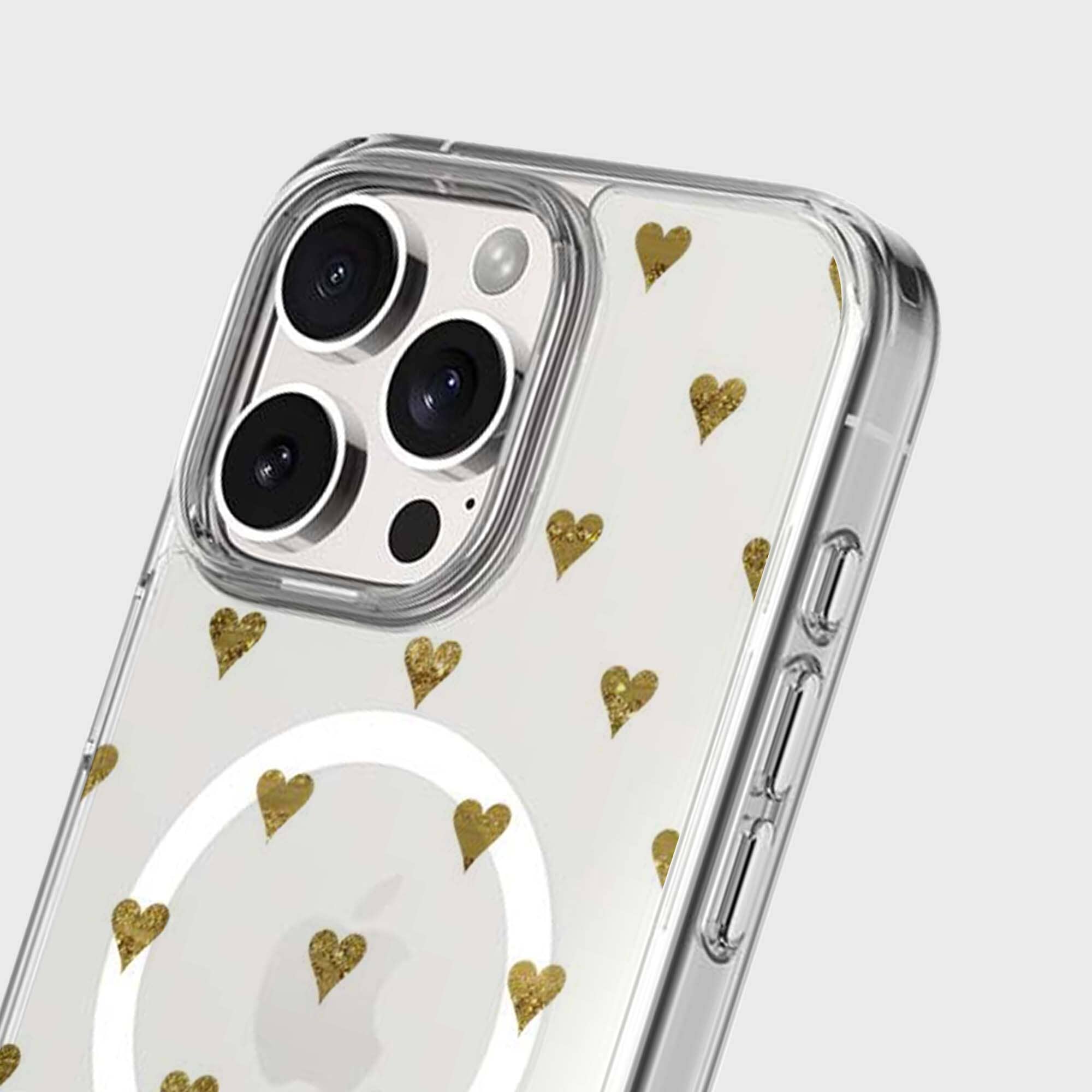 MagSafe iPhone 16 Pro Gold Hearts Clear Case