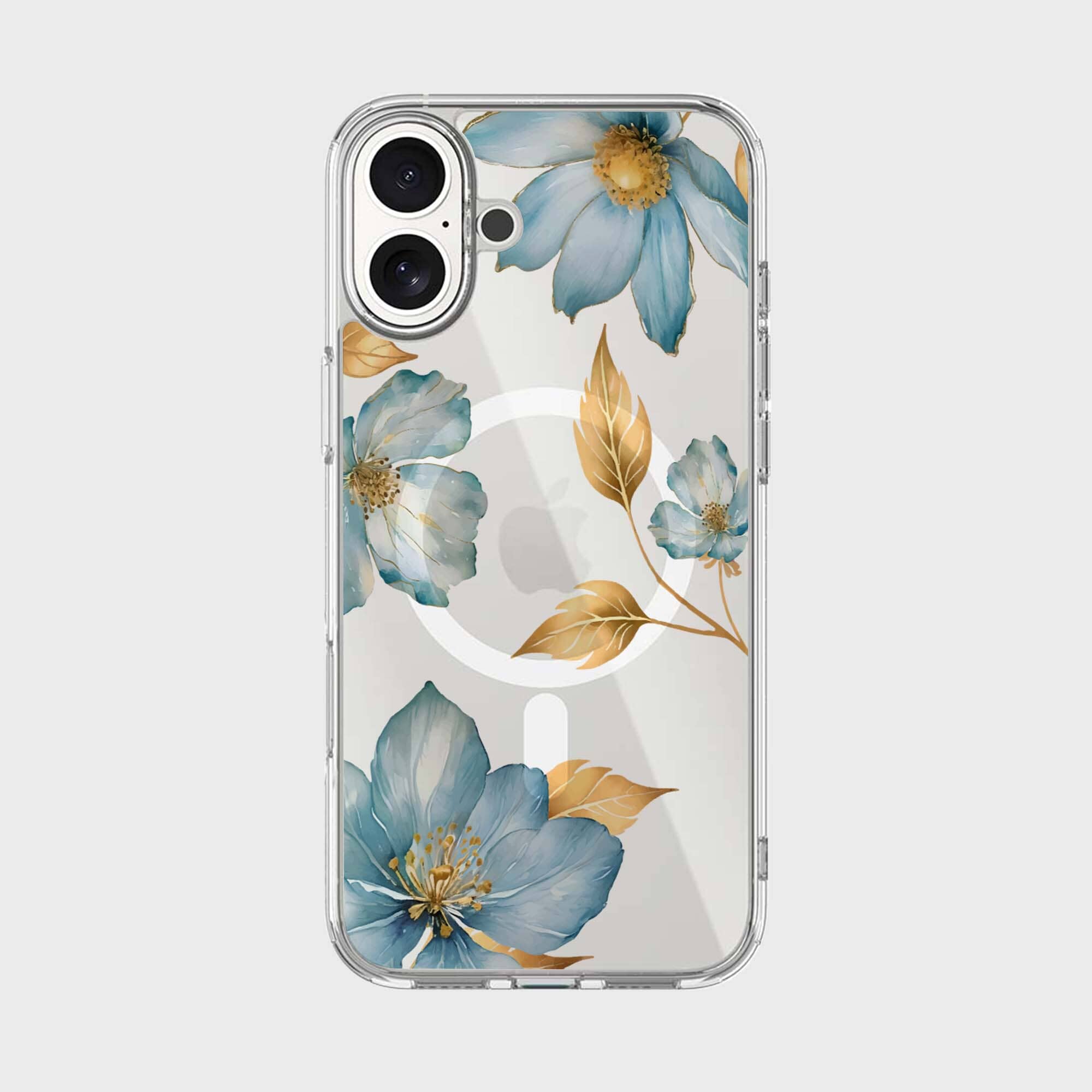MagSafe iPhone 16 Blue Wildflower Clear Case