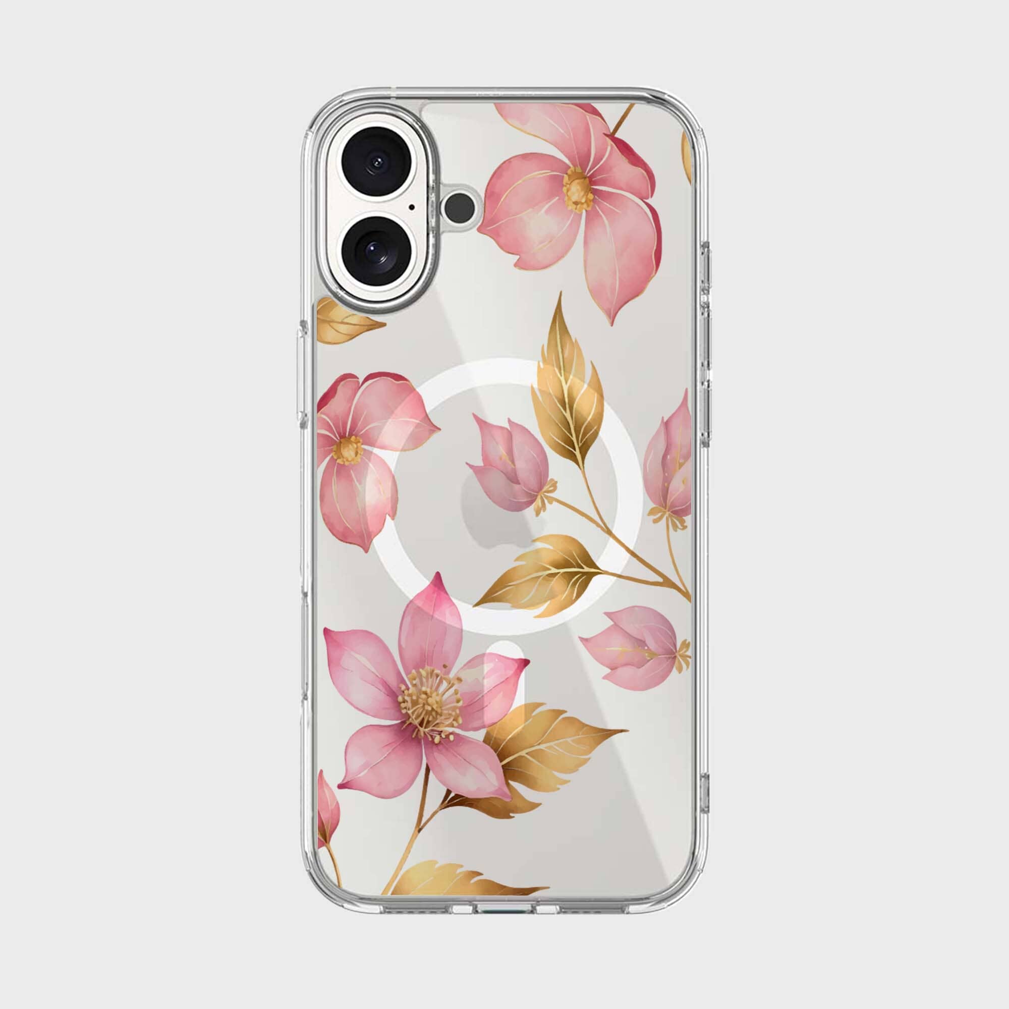 MagSafe iPhone 16 Pink Wildflower Clear Case MagSafe iPhone 16 Pink Wildflower Clear Case