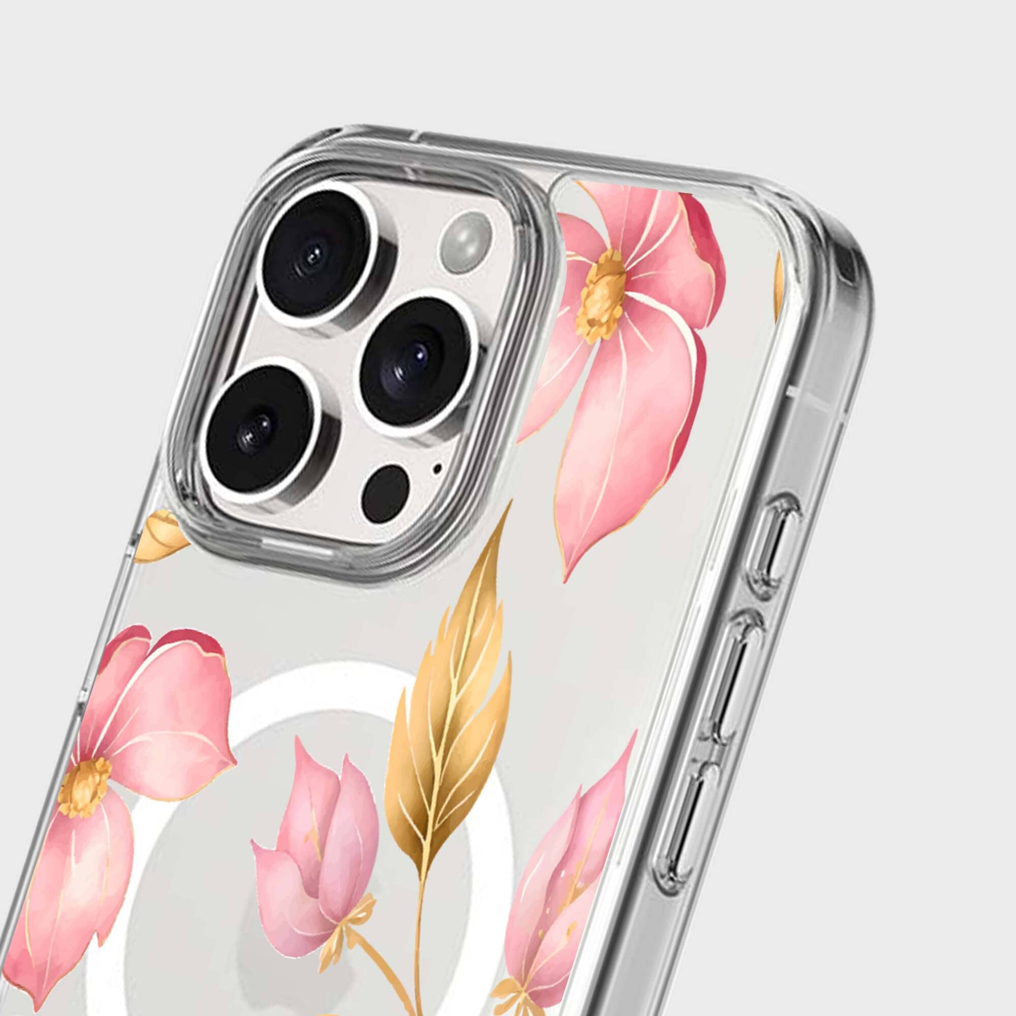 MagSafe iPhone 16 Pro Pink Wildflower Clear Case