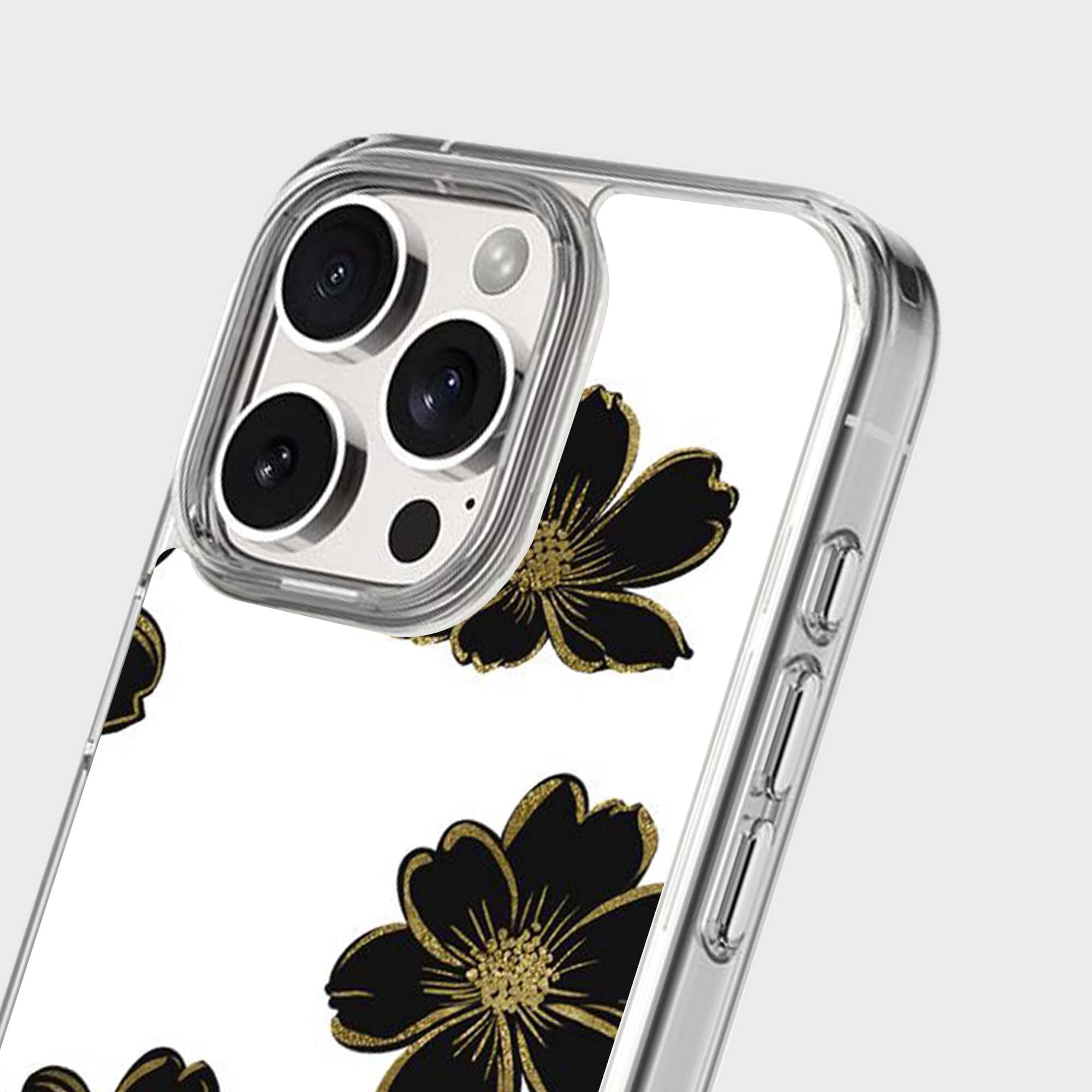 MagSafe iPhone 16 Pro Black Flower Clear Case