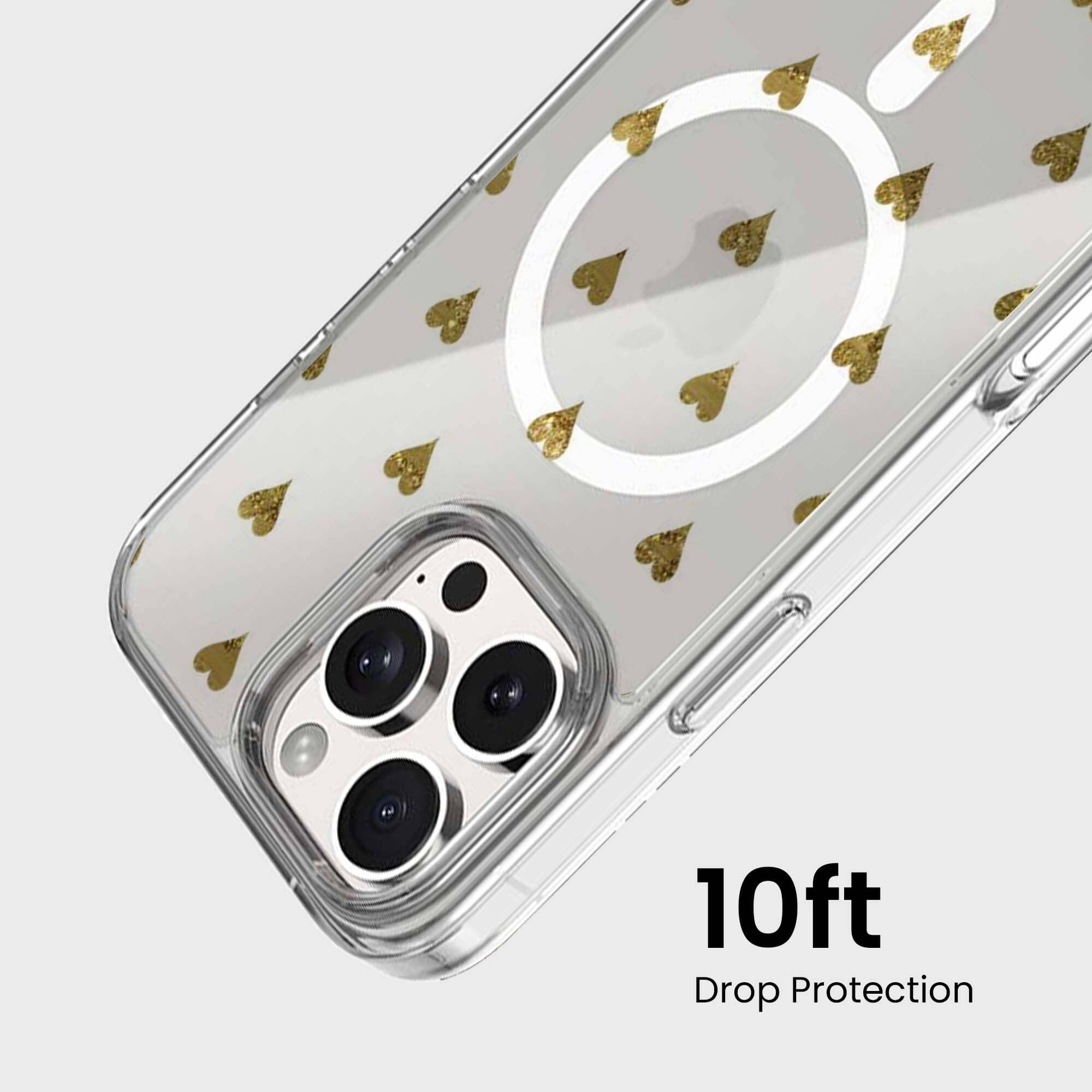 MagSafe iPhone 16 Pro Gold Hearts Clear Case
