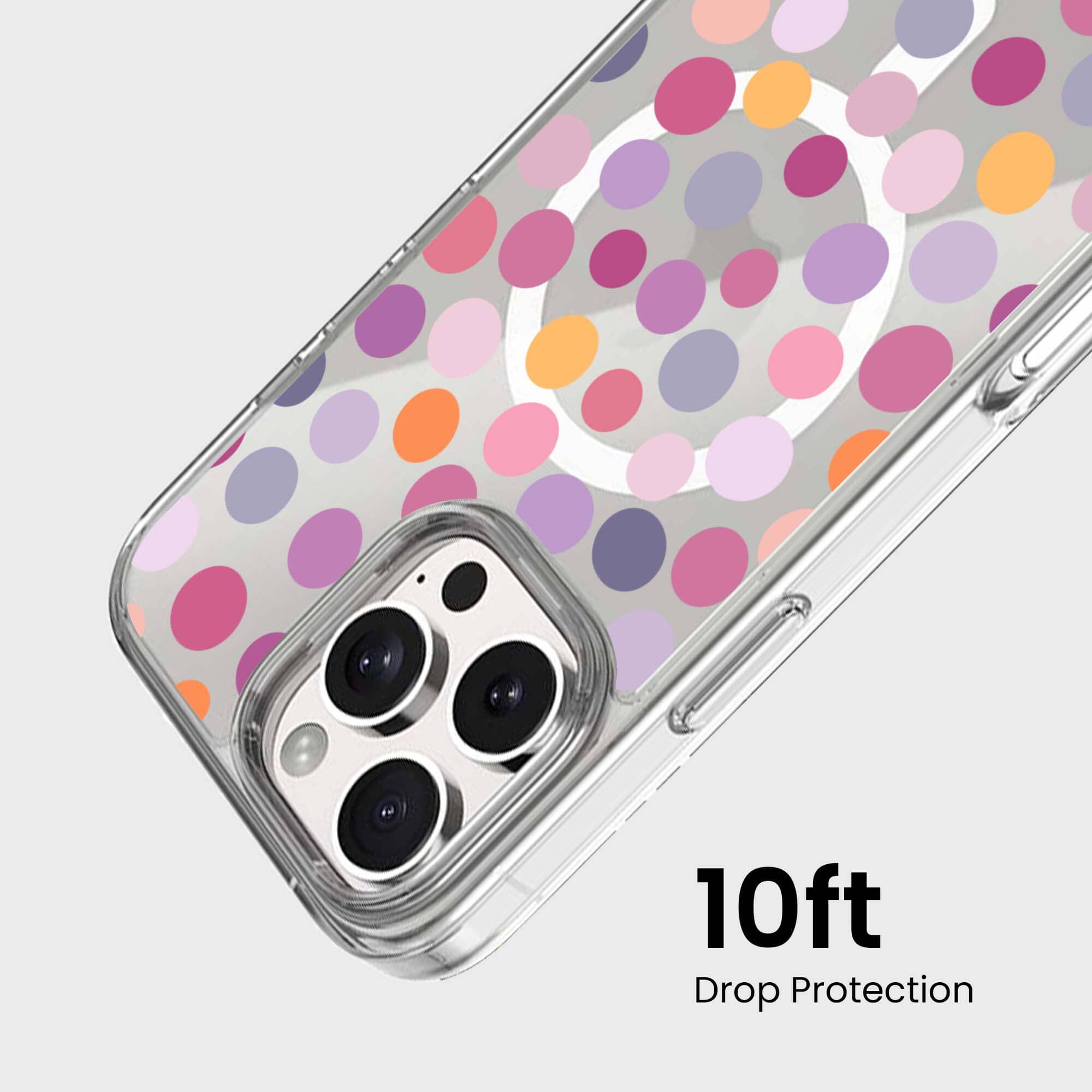 MagSafe iPhone 16 Pro Purple Polka Dots Clear Case