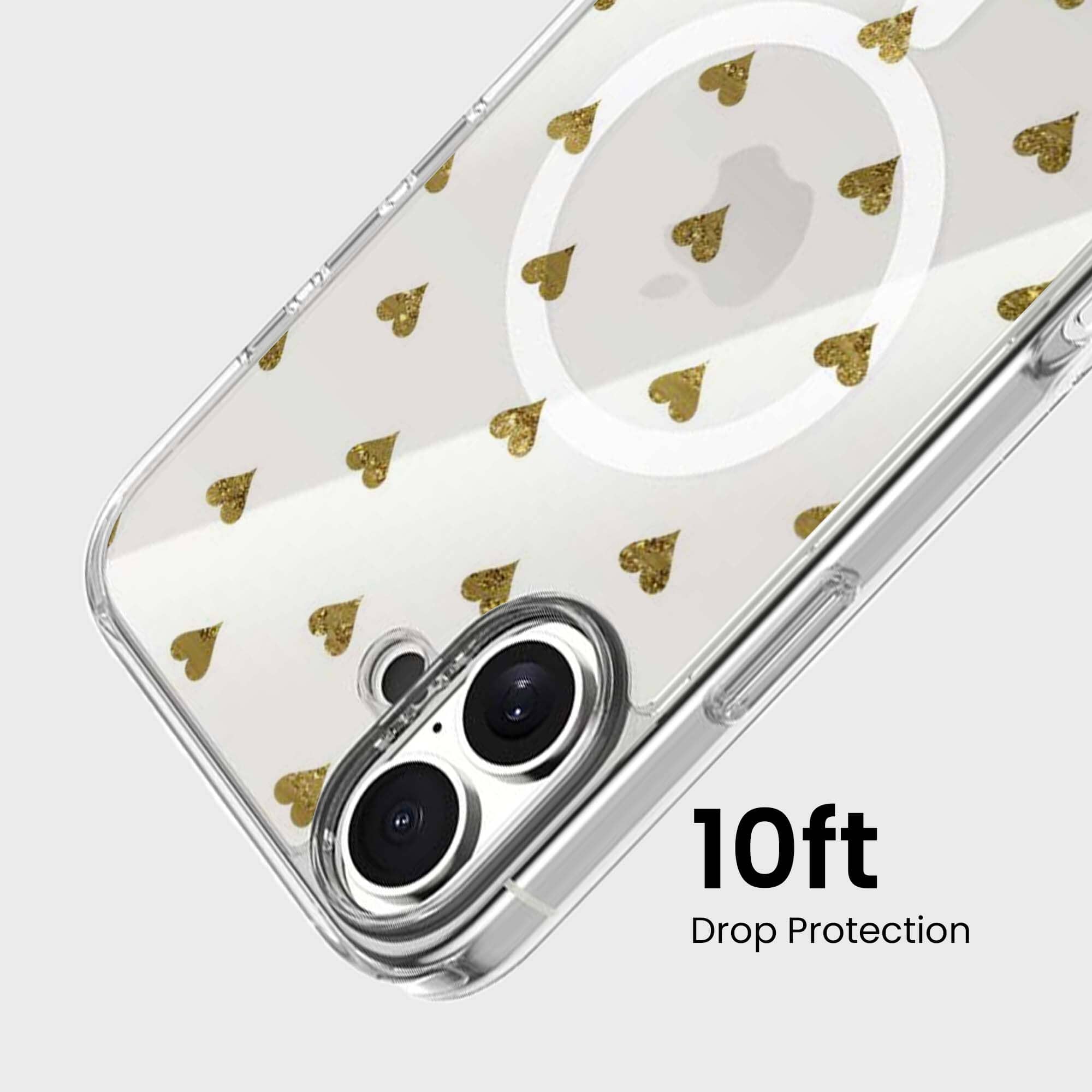 MagSafe iPhone 16 Gold Hearts Clear Case