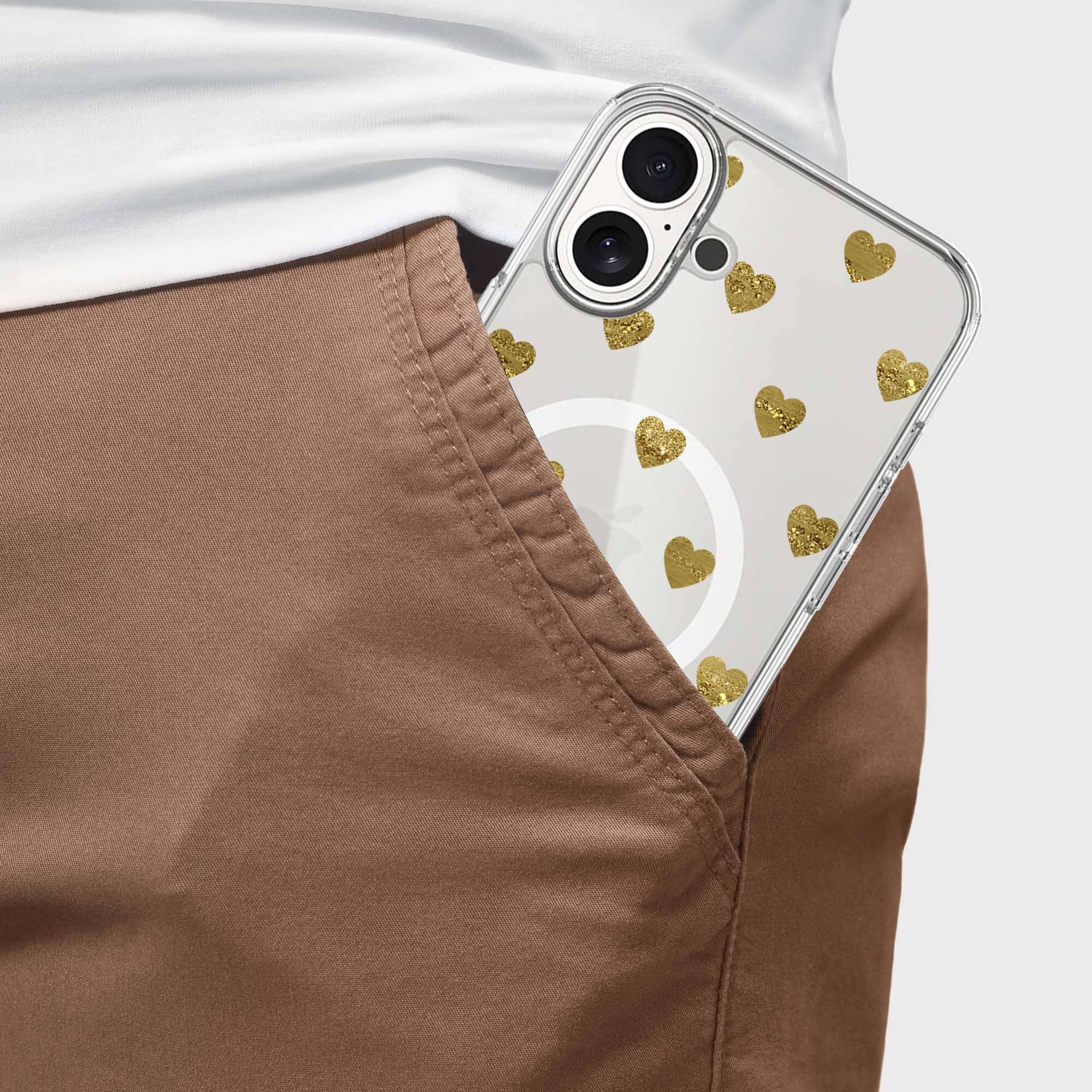 MagSafe iPhone 16 Gold Plum Heart Clear Case