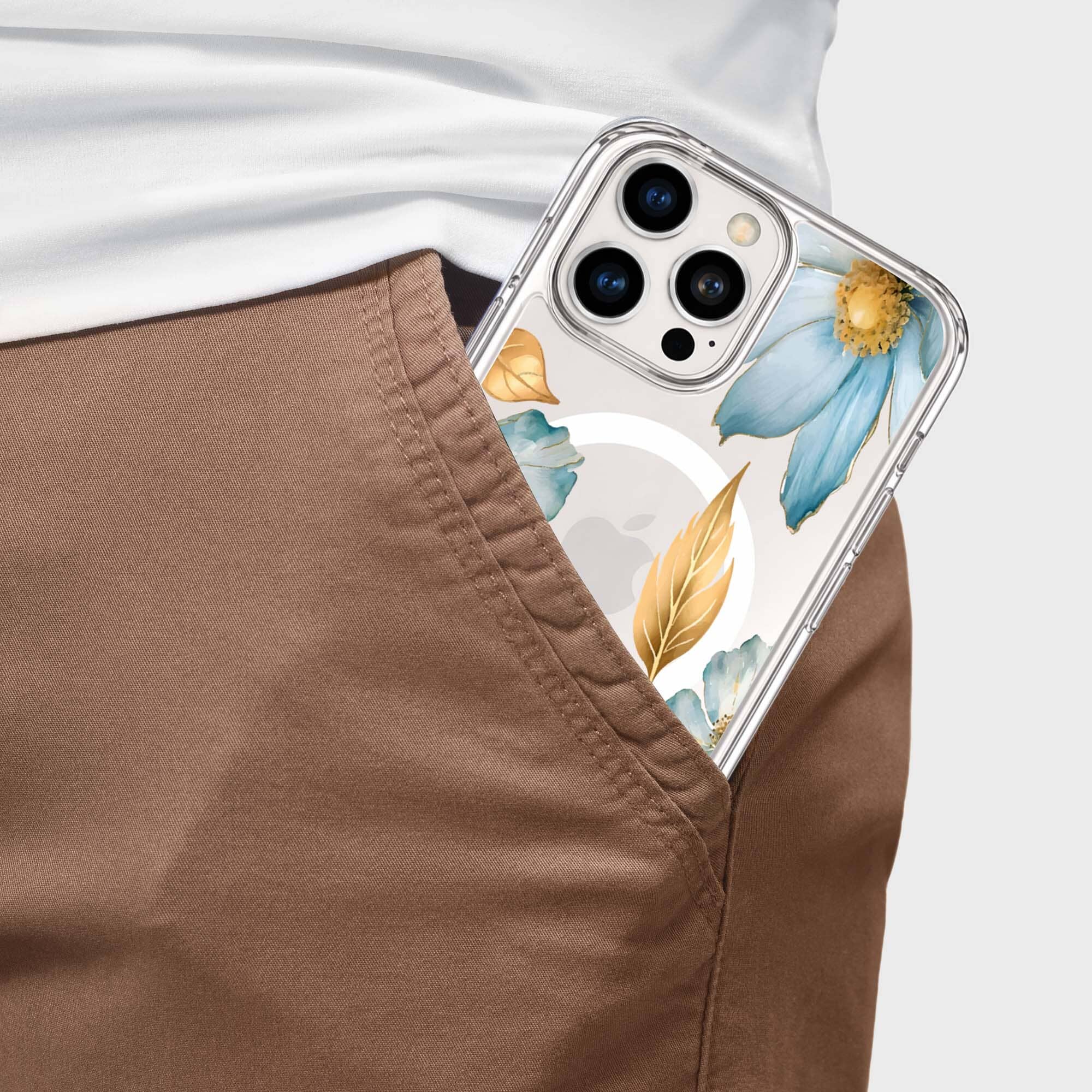 MagSafe iPhone 16 Pro Max Blue Wildflower Clear Case