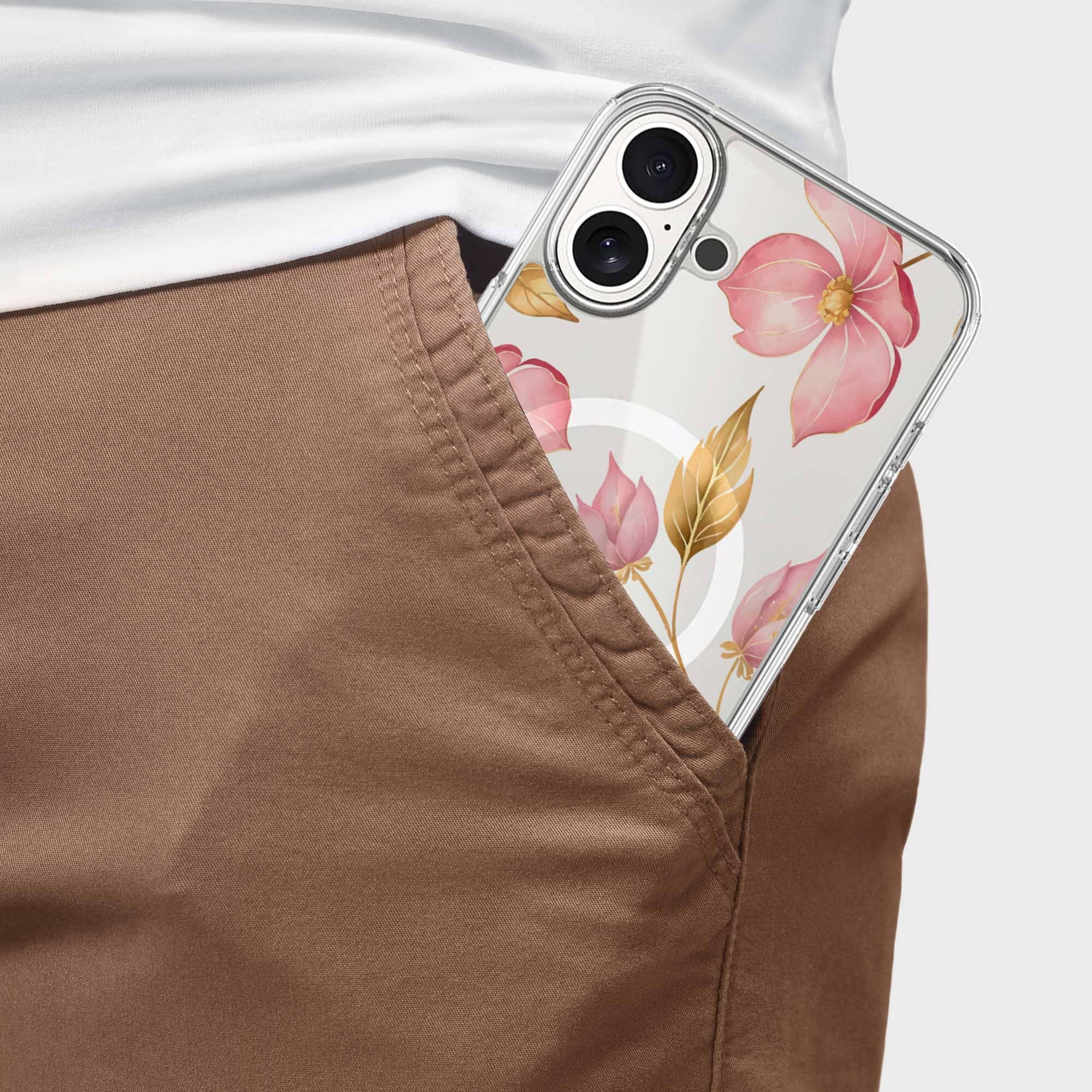 MagSafe iPhone 16 Pink Wildflower Clear Case