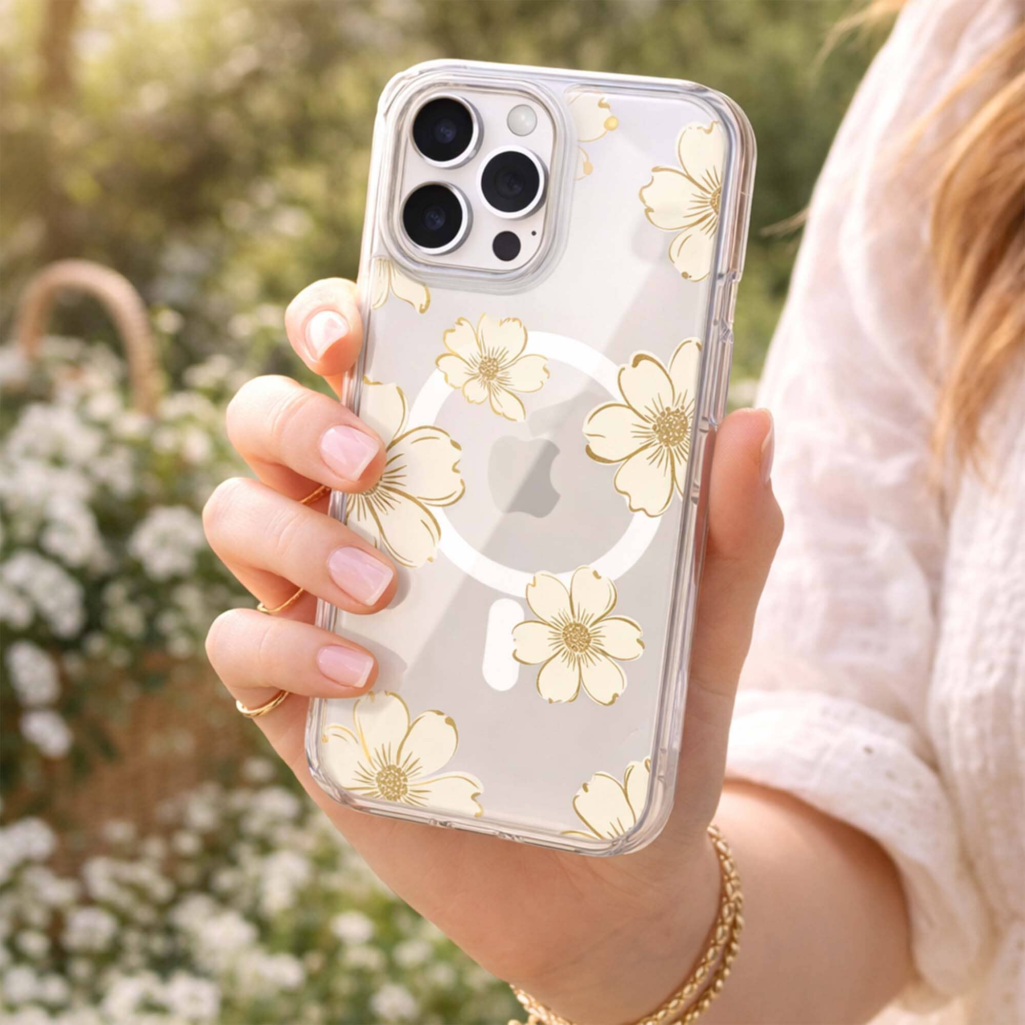 MagSafe iPhone 16 Pro Gold Pattern Clear Case