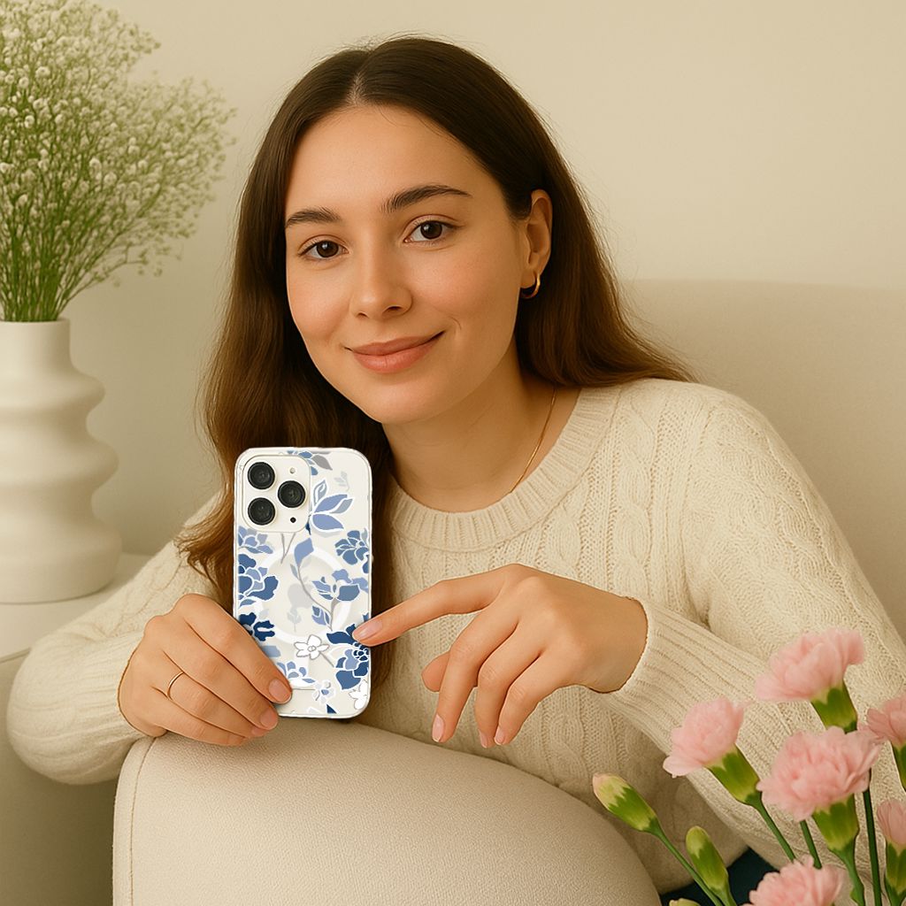 MagSafe iPhone 15 Blue Pattern Clear Case