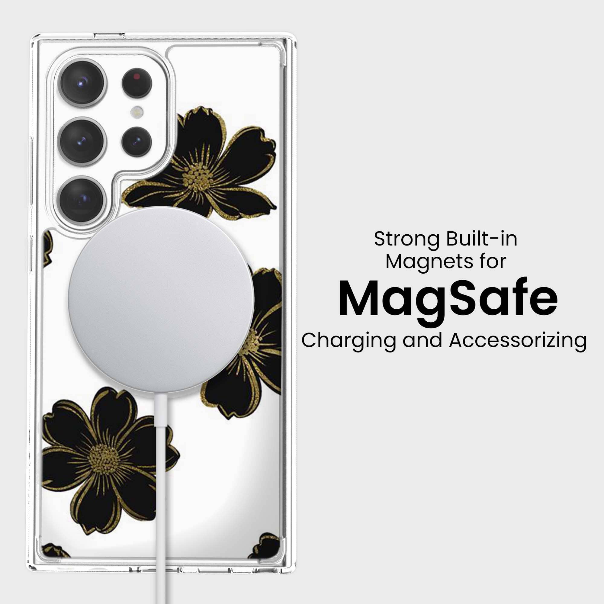 Samsung Galaxy S25 Ultra Black Flower Clear Case