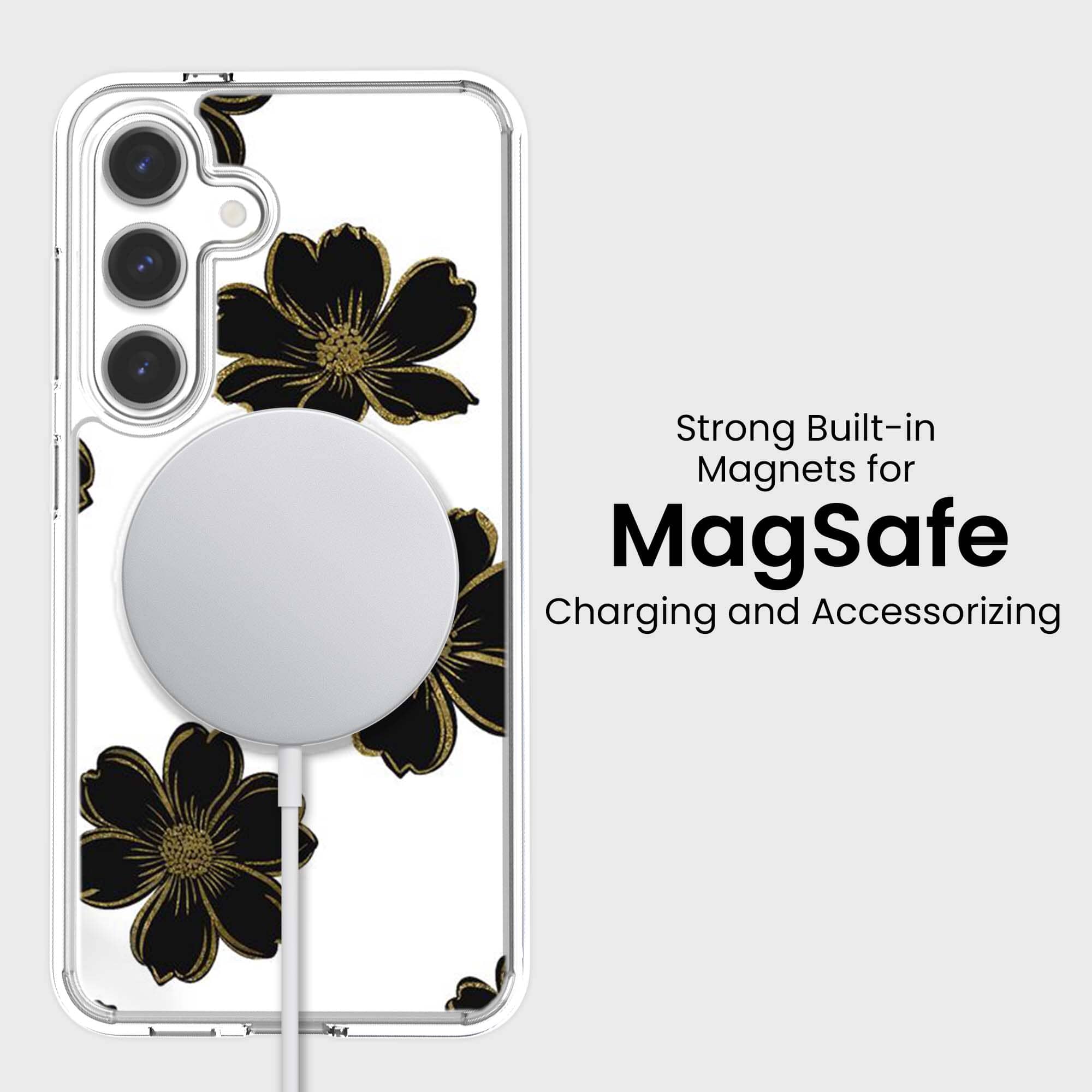 Samsung Galaxy S25 Black Flower Clear Case