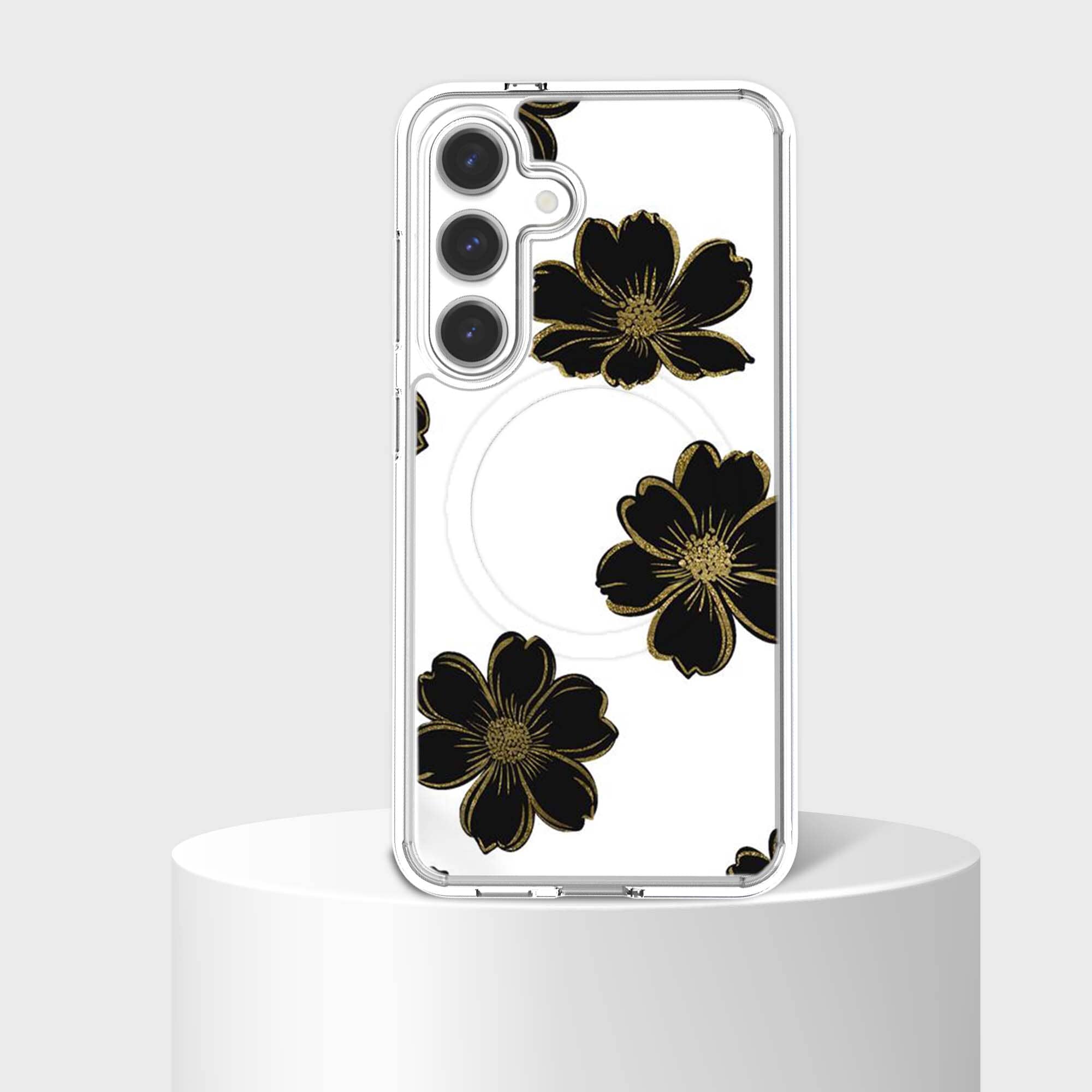 Samsung Galaxy S25 Black Flower Clear Case
