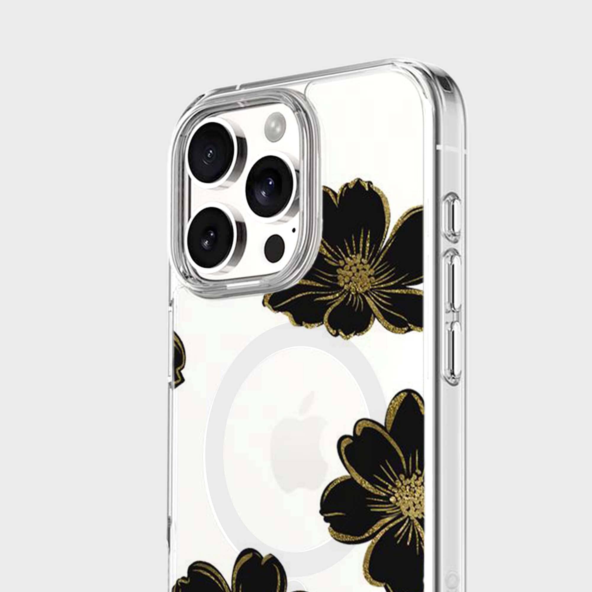 MagSafe iPhone 16 Pro Max Black Flower Clear Case