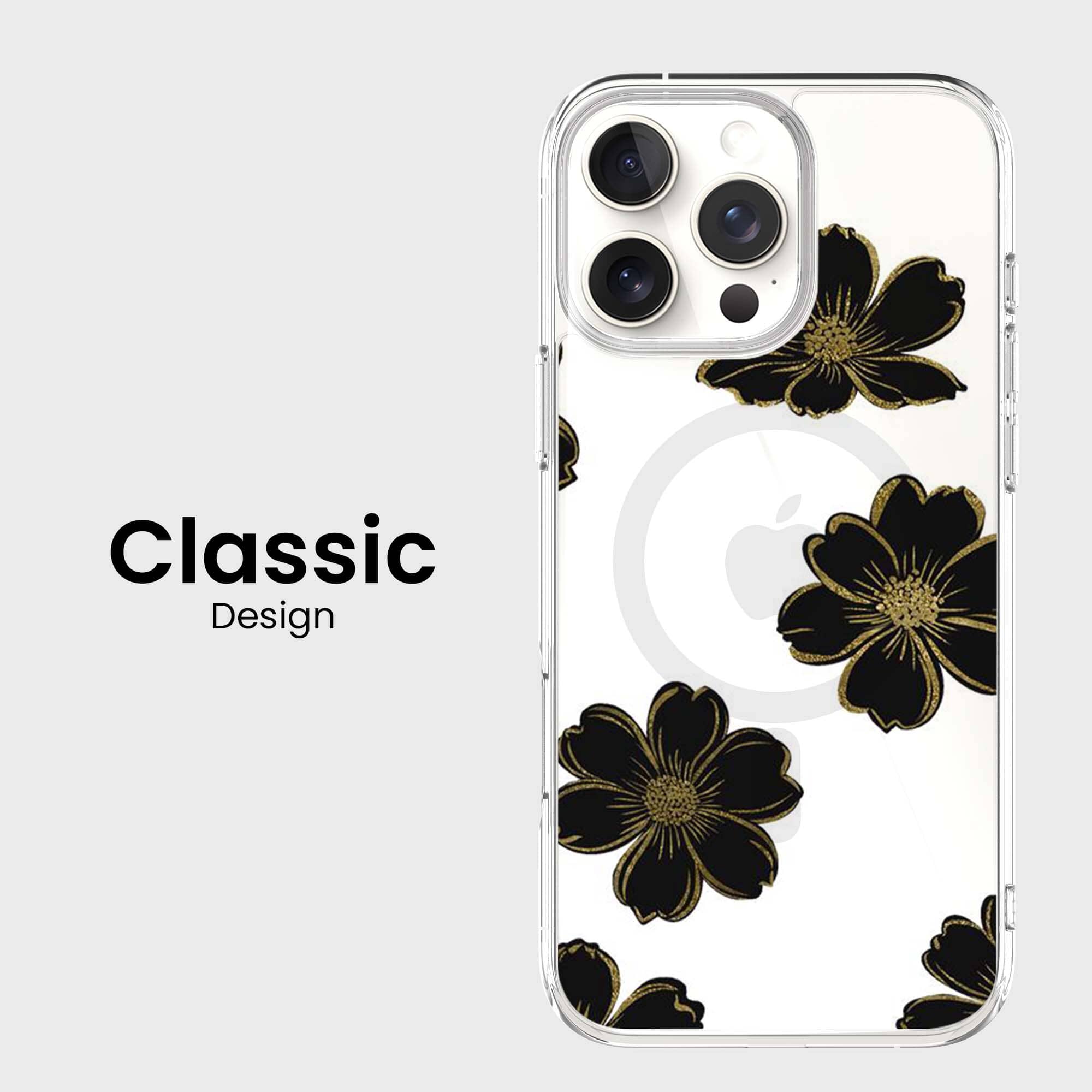 MagSafe iPhone 16 Pro Max Black Flower Clear Case